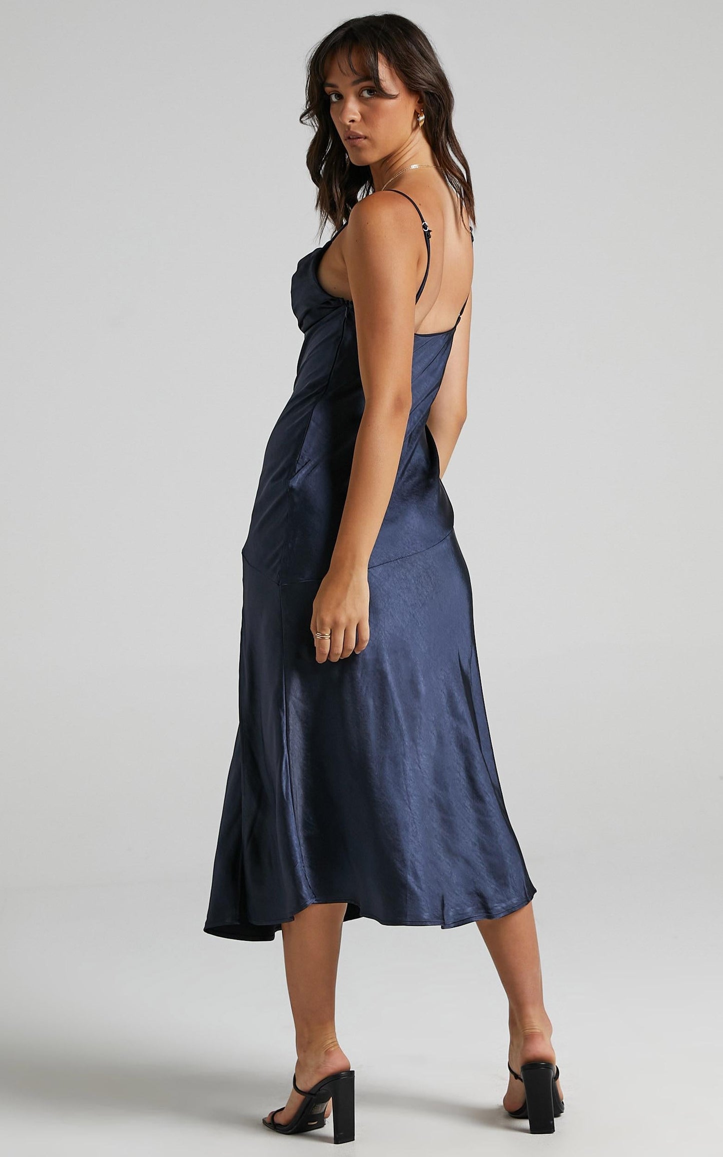 Monica Dress in Navy Satin