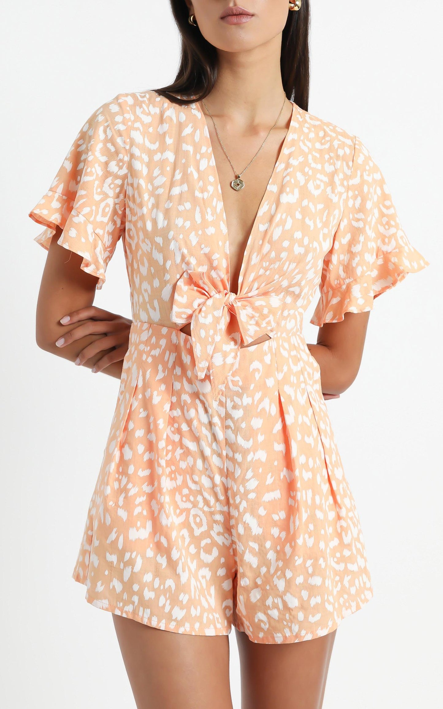 Mori Playsuit in Peach Leopard Print