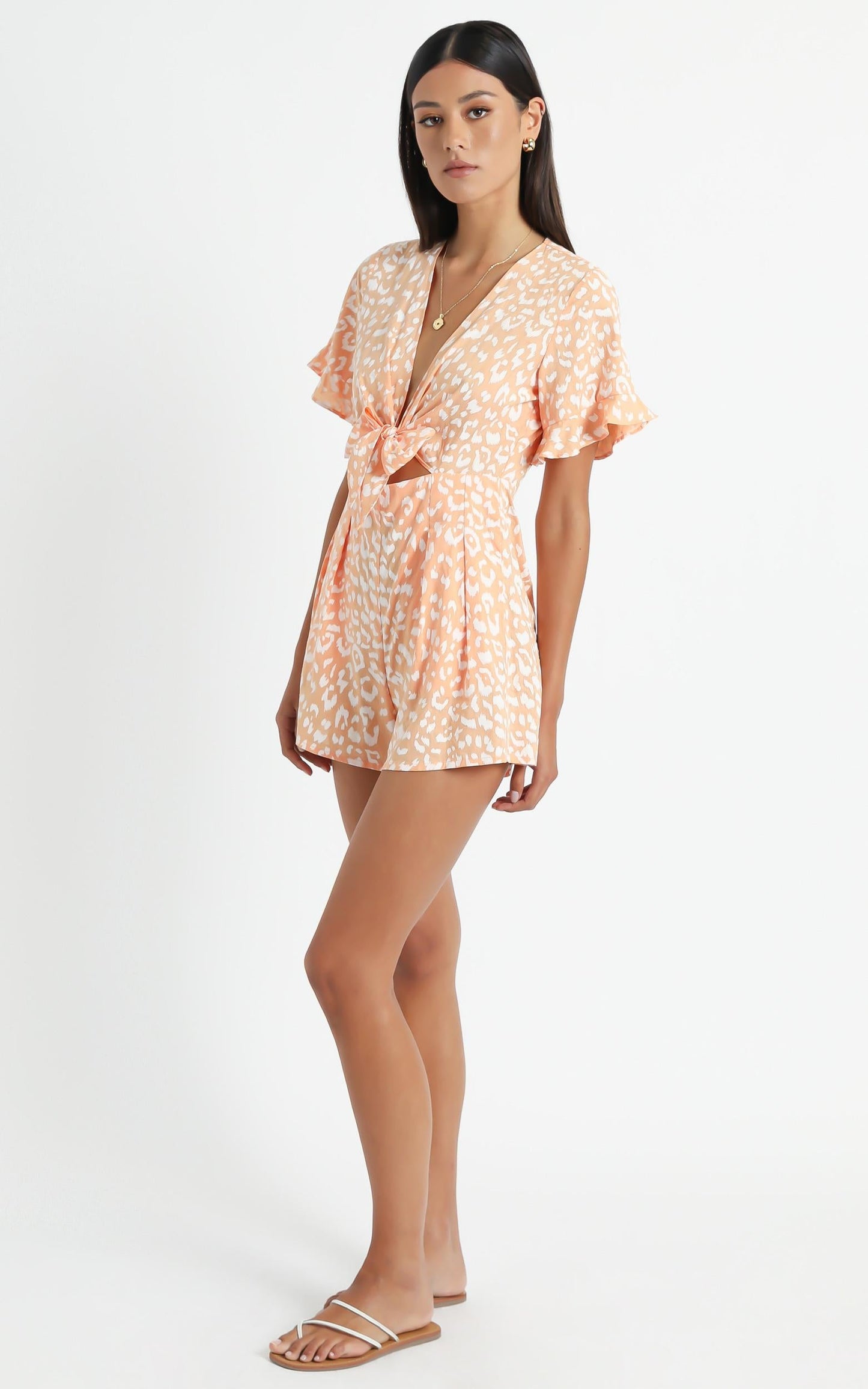 Mori Playsuit in Peach Leopard Print