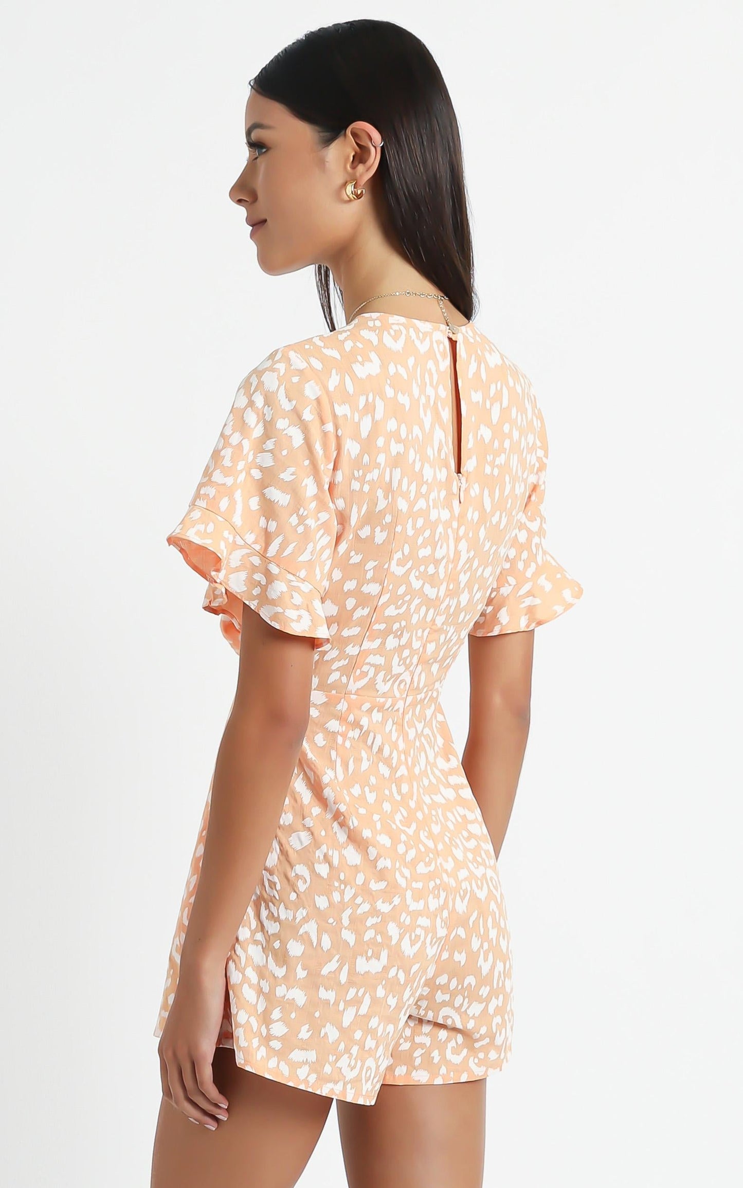 Mori Playsuit in Peach Leopard Print