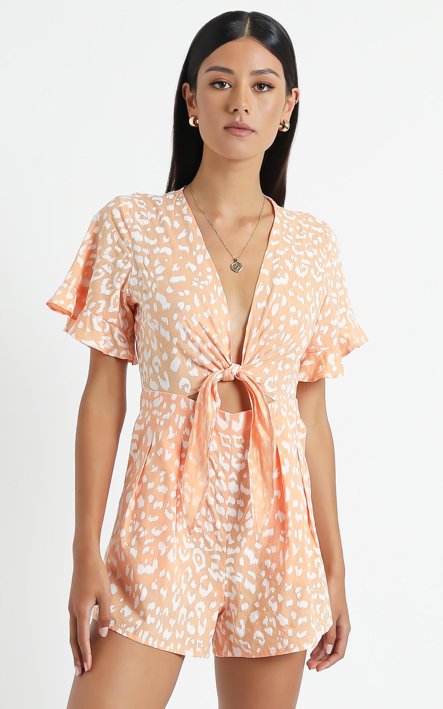 Mori Playsuit in Peach Leopard Print