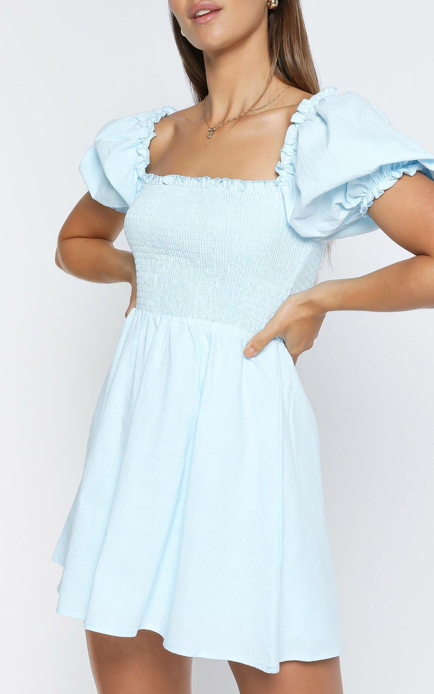 Mulberry Dress in Blue Linen Look