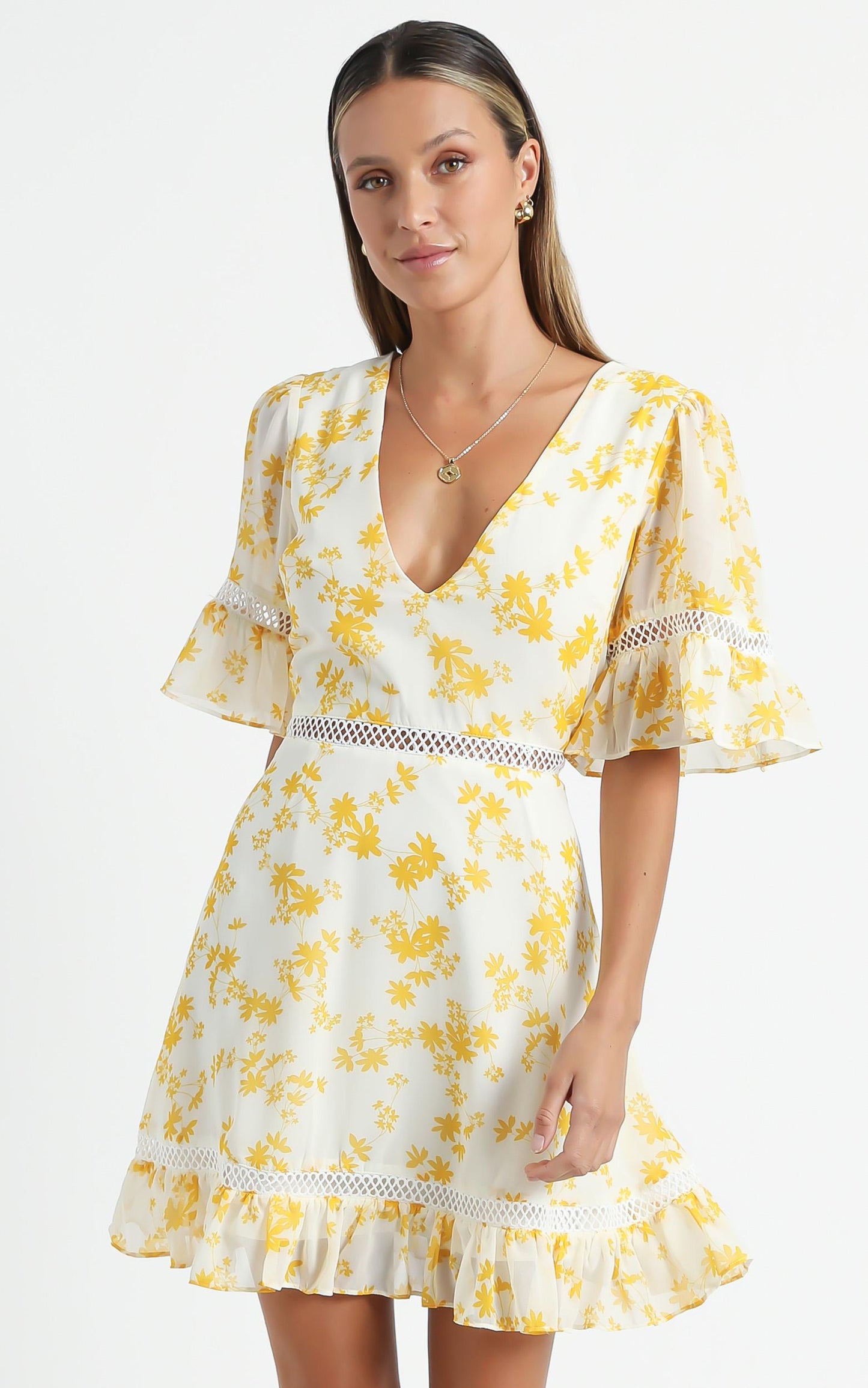 My Darkest Night Dress in Yellow Floral
