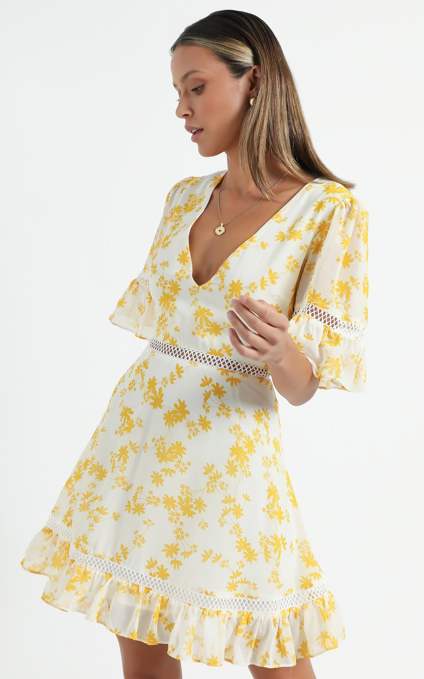 My Darkest Night Dress in Yellow Floral