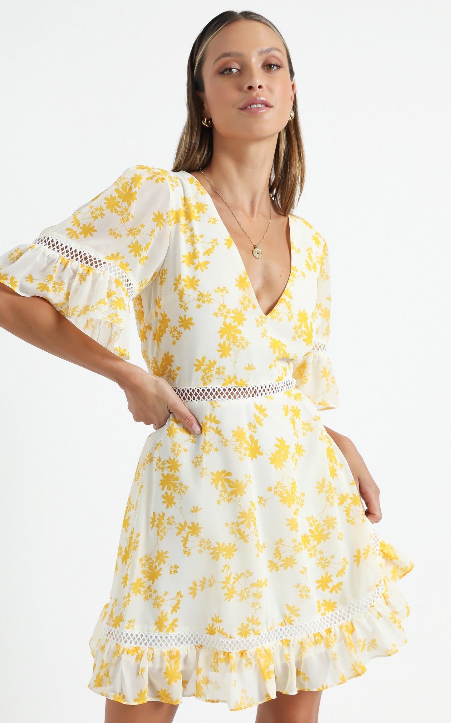 My Darkest Night Dress in Yellow Floral