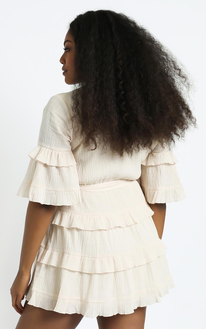 Meet Me In The Sun Tie Waist Tiered Mini Dress in Natural