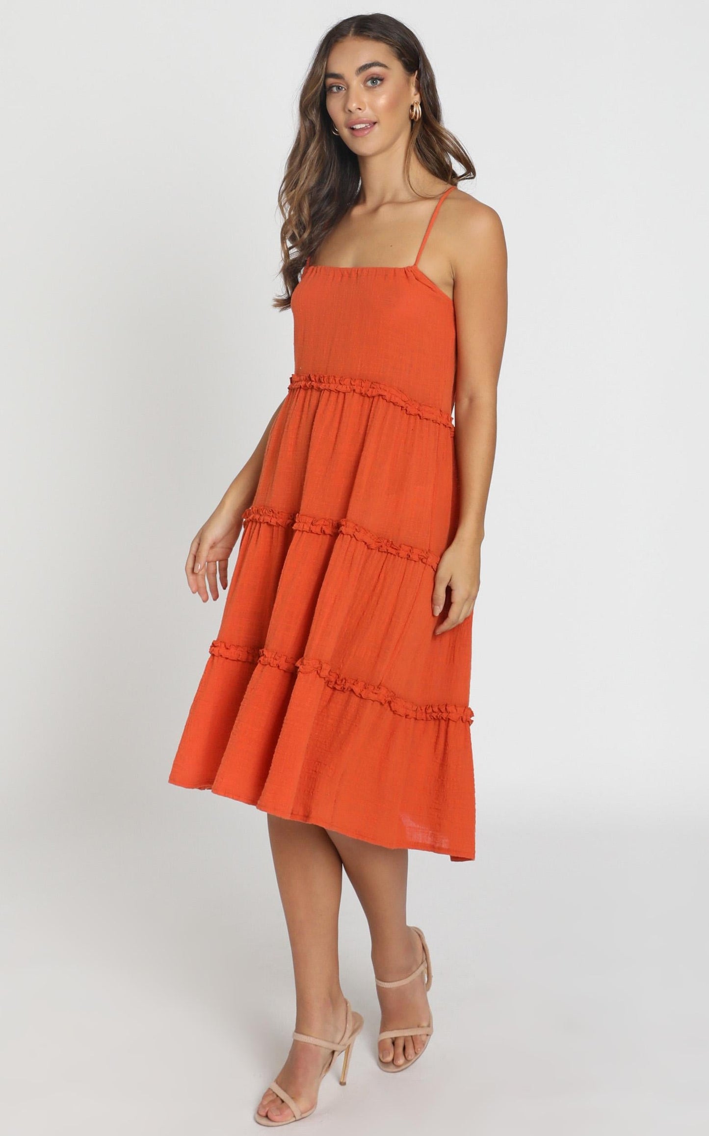 Nadia Tiered Smock Dress in Rust