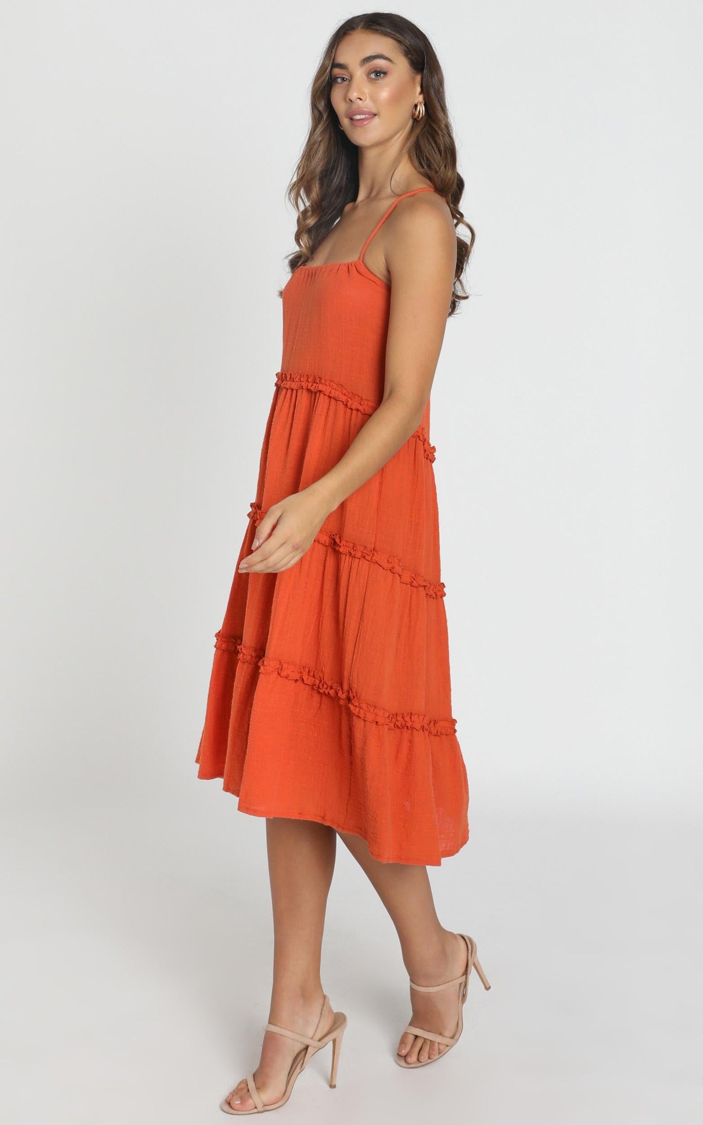 Nadia Tiered Smock Dress in Rust