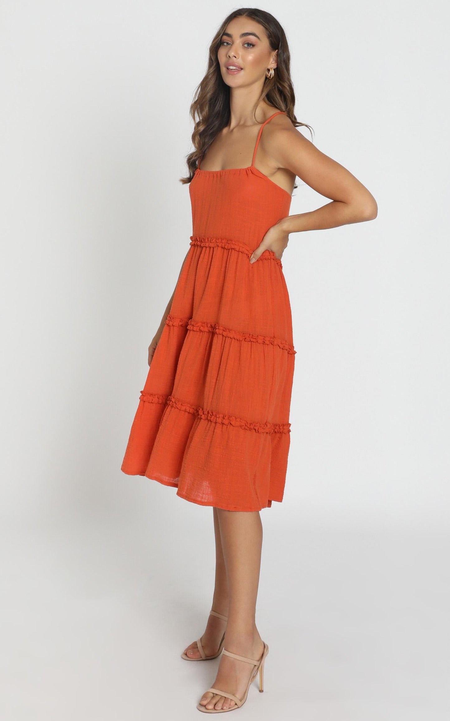 Nadia Tiered Smock Dress in Rust