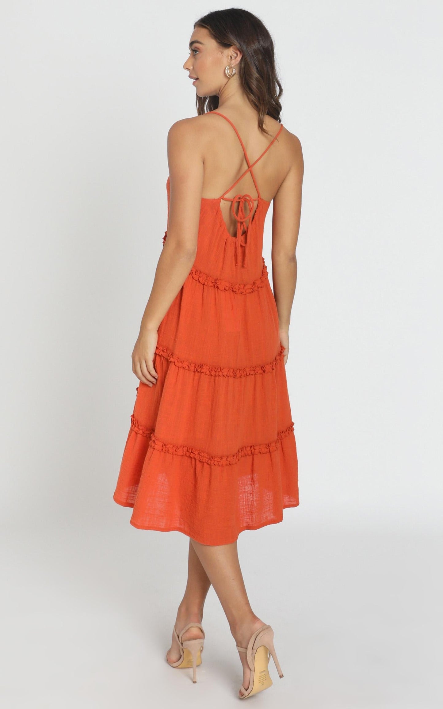 Nadia Tiered Smock Dress in Rust