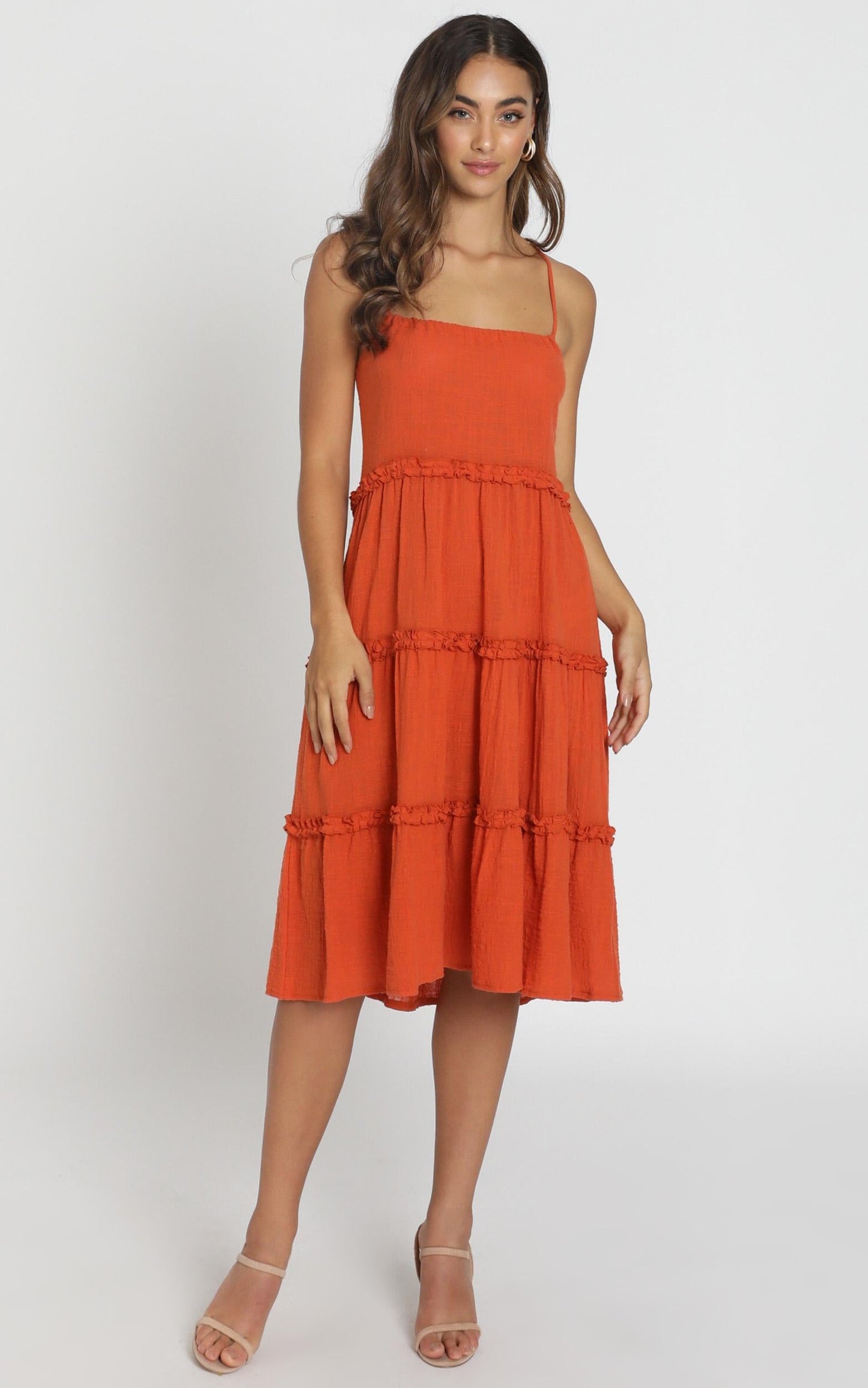 Nadia Tiered Smock Dress in Rust