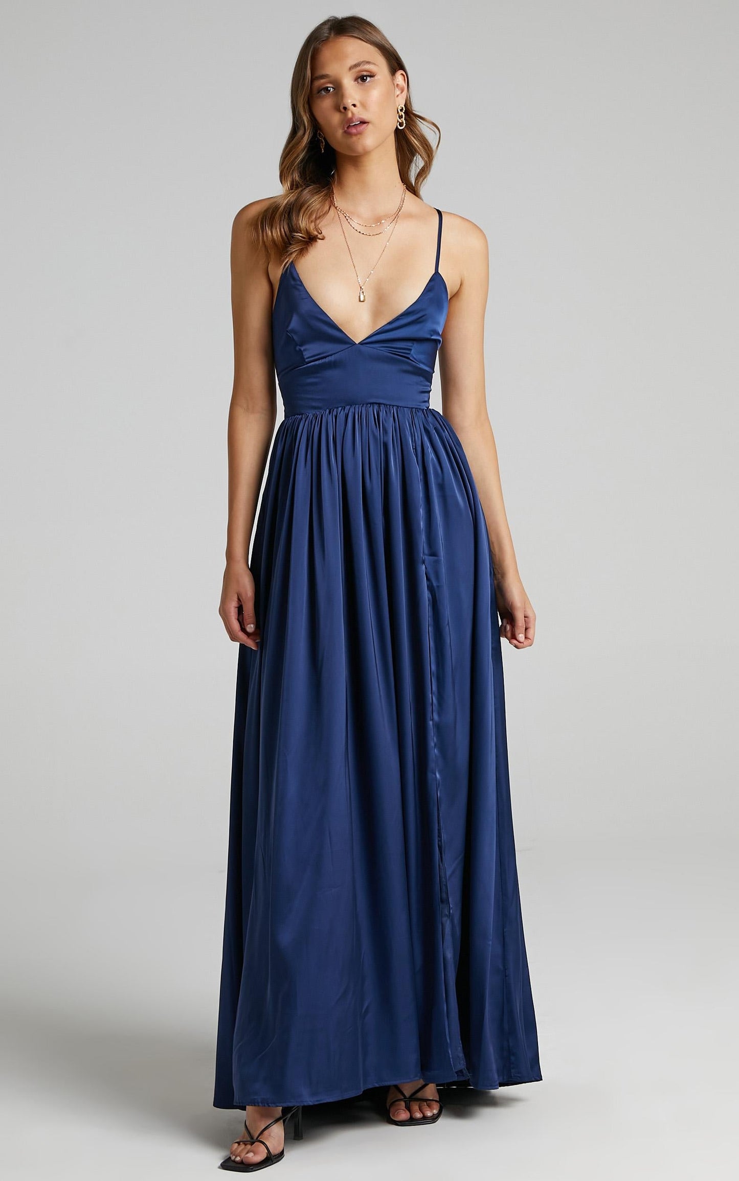 I Want The World To Know Dress in Navy Satin