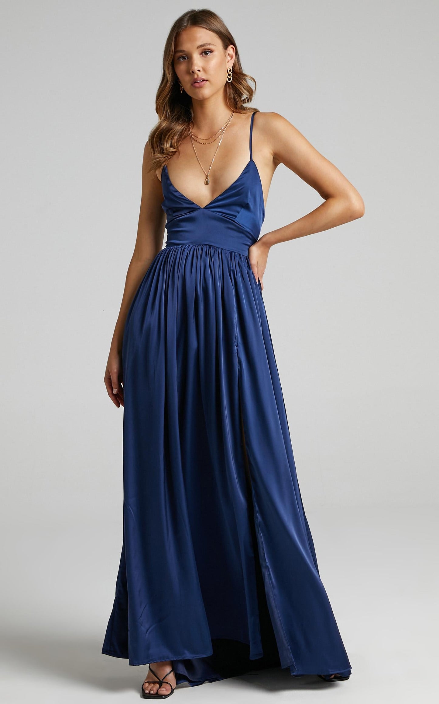 I Want The World To Know Dress in Navy Satin