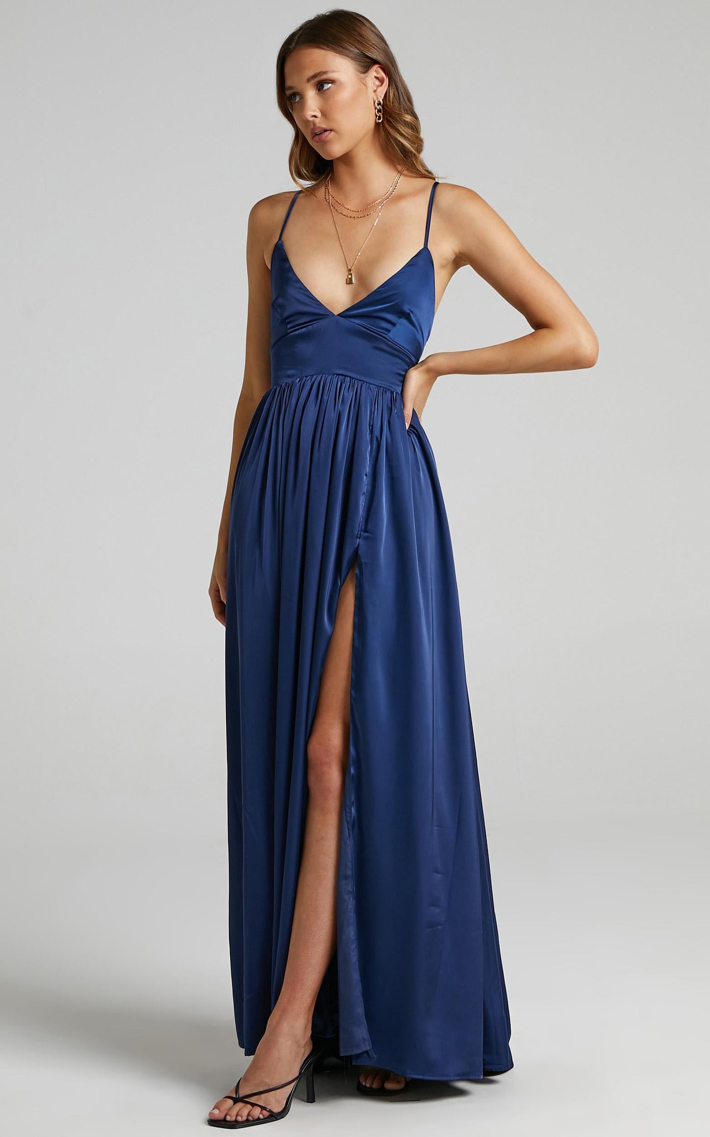 I Want The World To Know Dress in Navy Satin