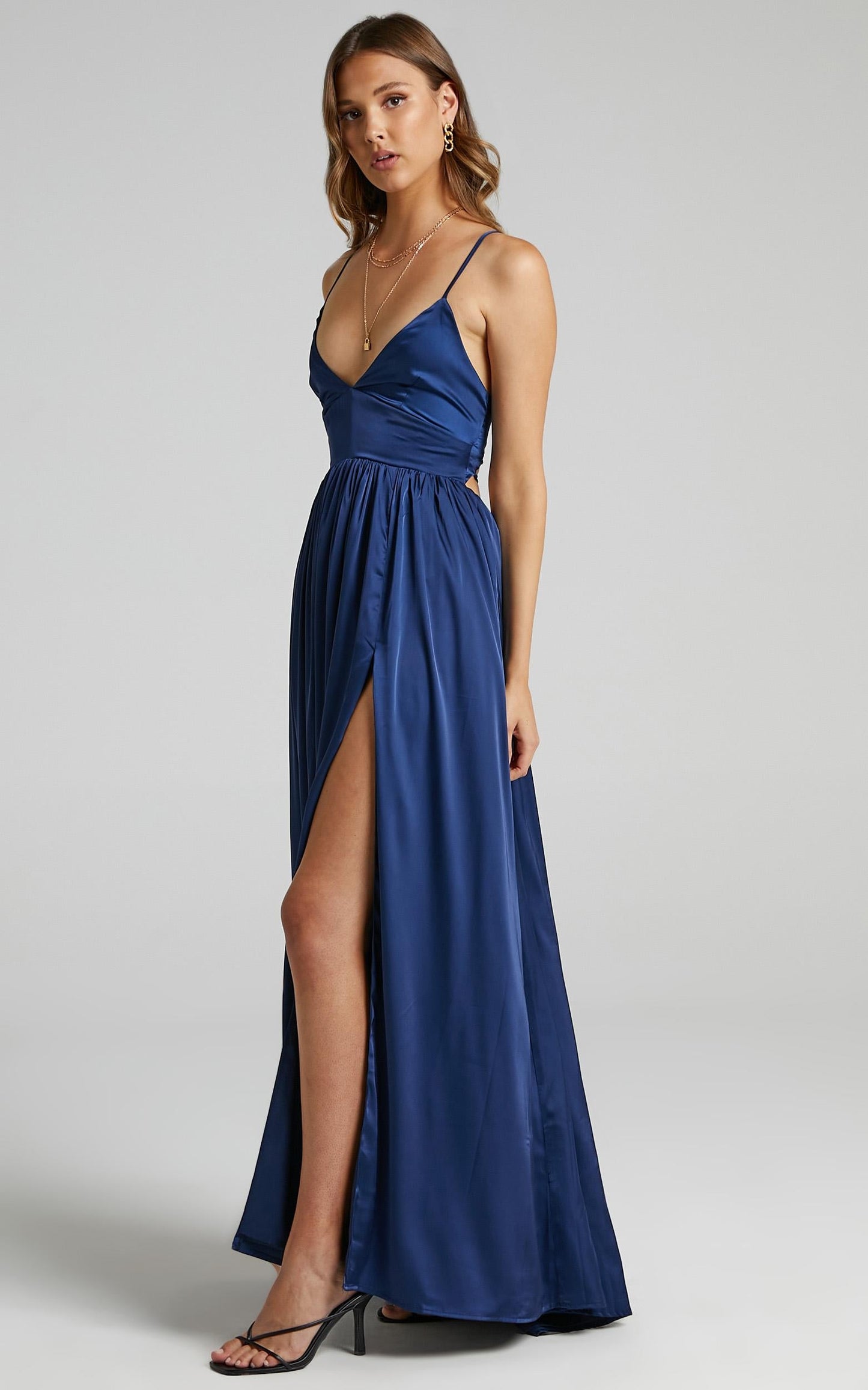 I Want The World To Know Dress in Navy Satin