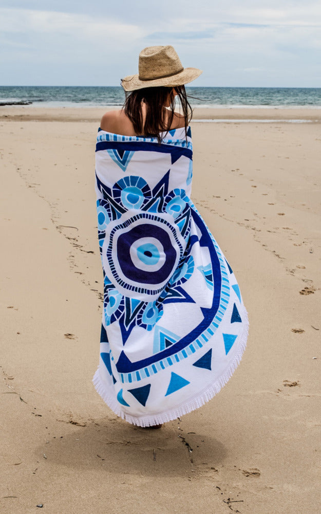 Epoch Collective - Nazar Luxury Round Beach Towel In Navy Print
