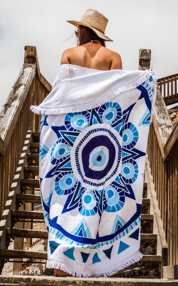 Epoch Collective - Nazar Luxury Round Beach Towel In Navy Print