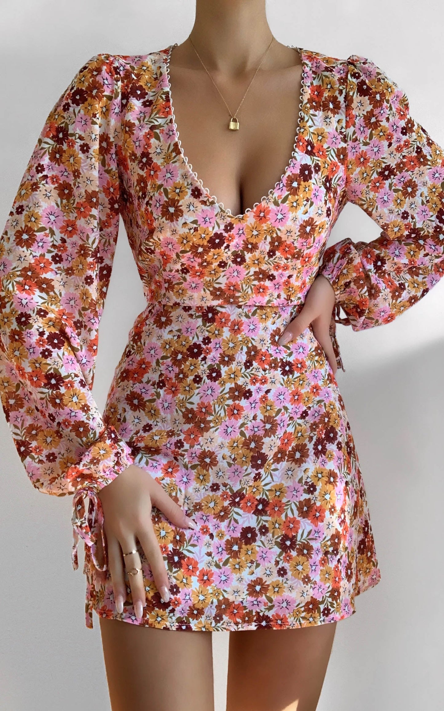 Andrea Long Sleeve Mini Dress in Sahara Ditsy Floral