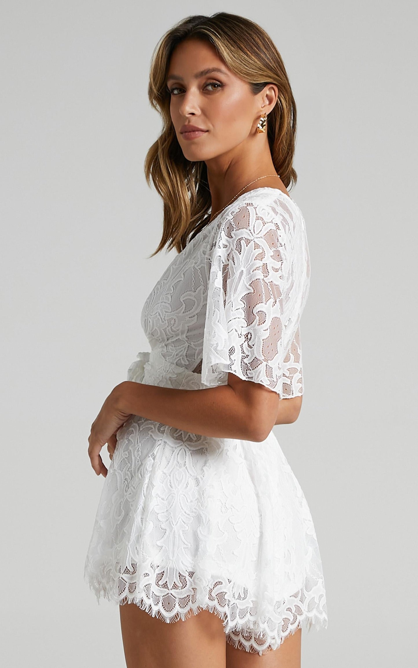 New World Playsuit in White Lace