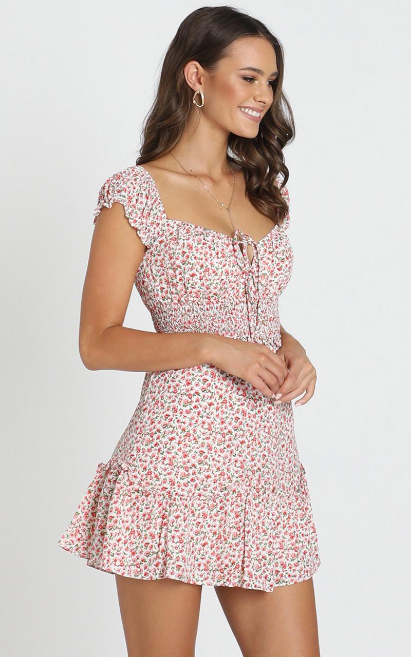 Nikkie Shirred Waist Mini Dress in Red Floral