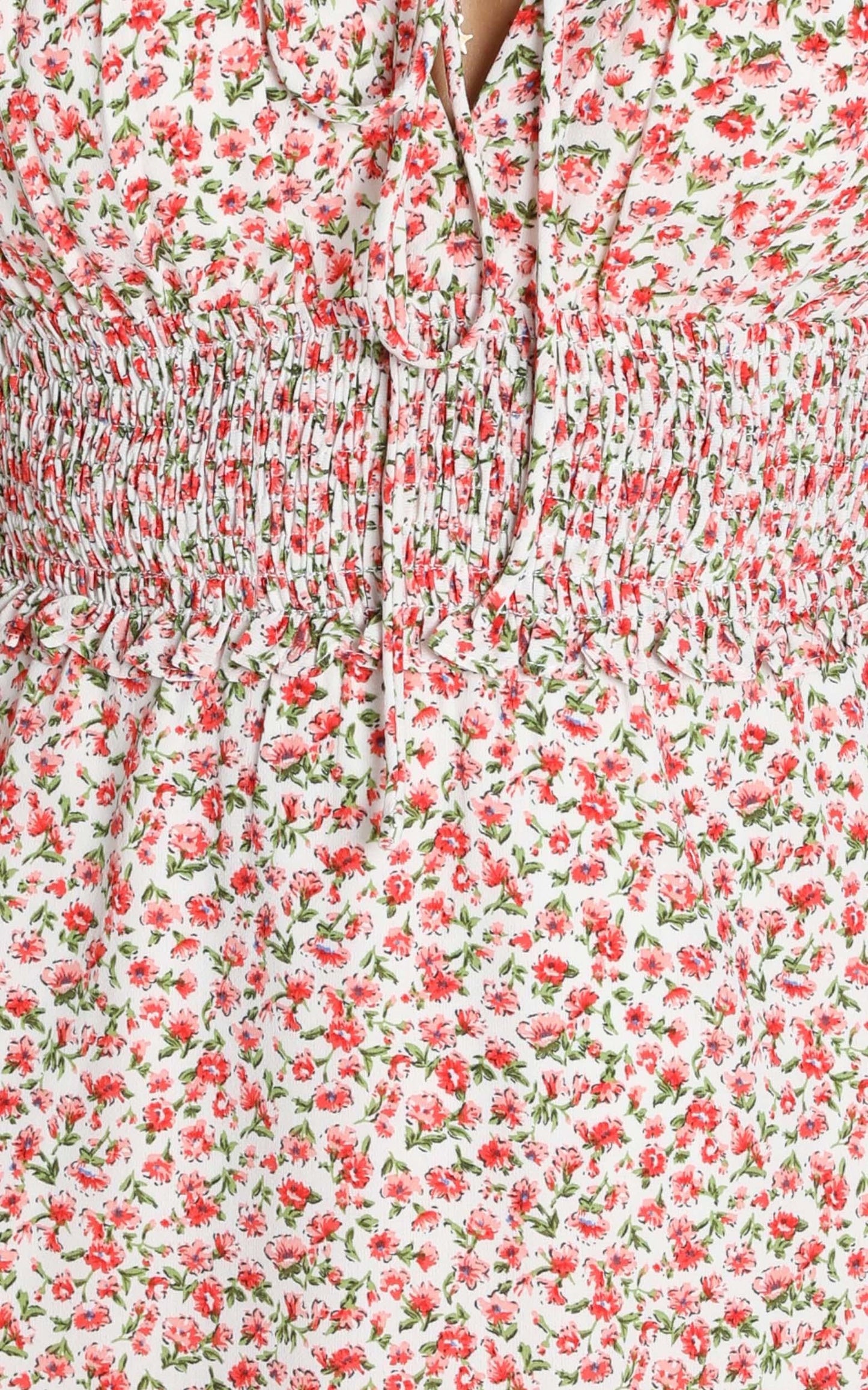 Nikkie Shirred Waist Mini Dress in Red Floral