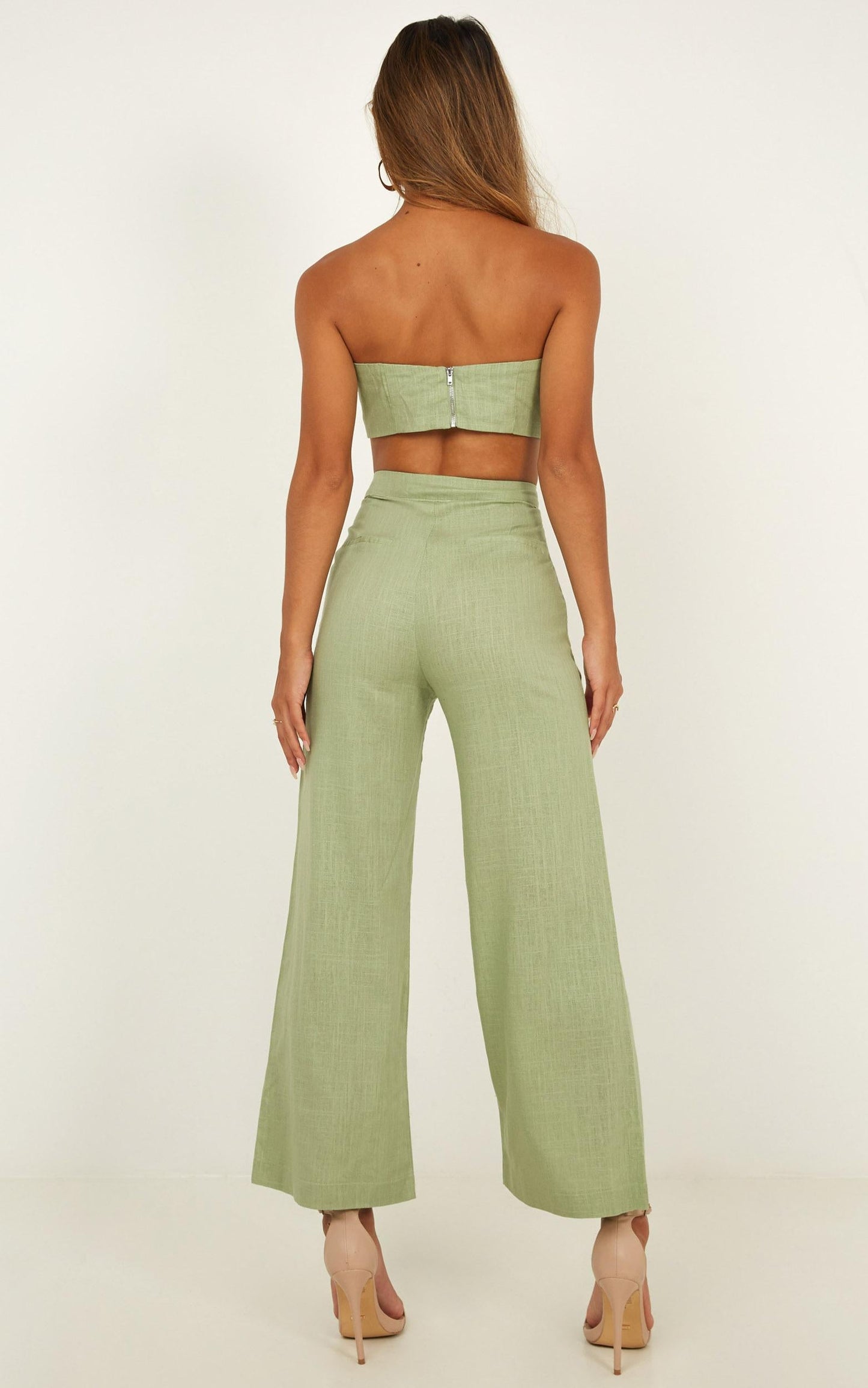 North Street Two Piece Set In Sage Linen Look