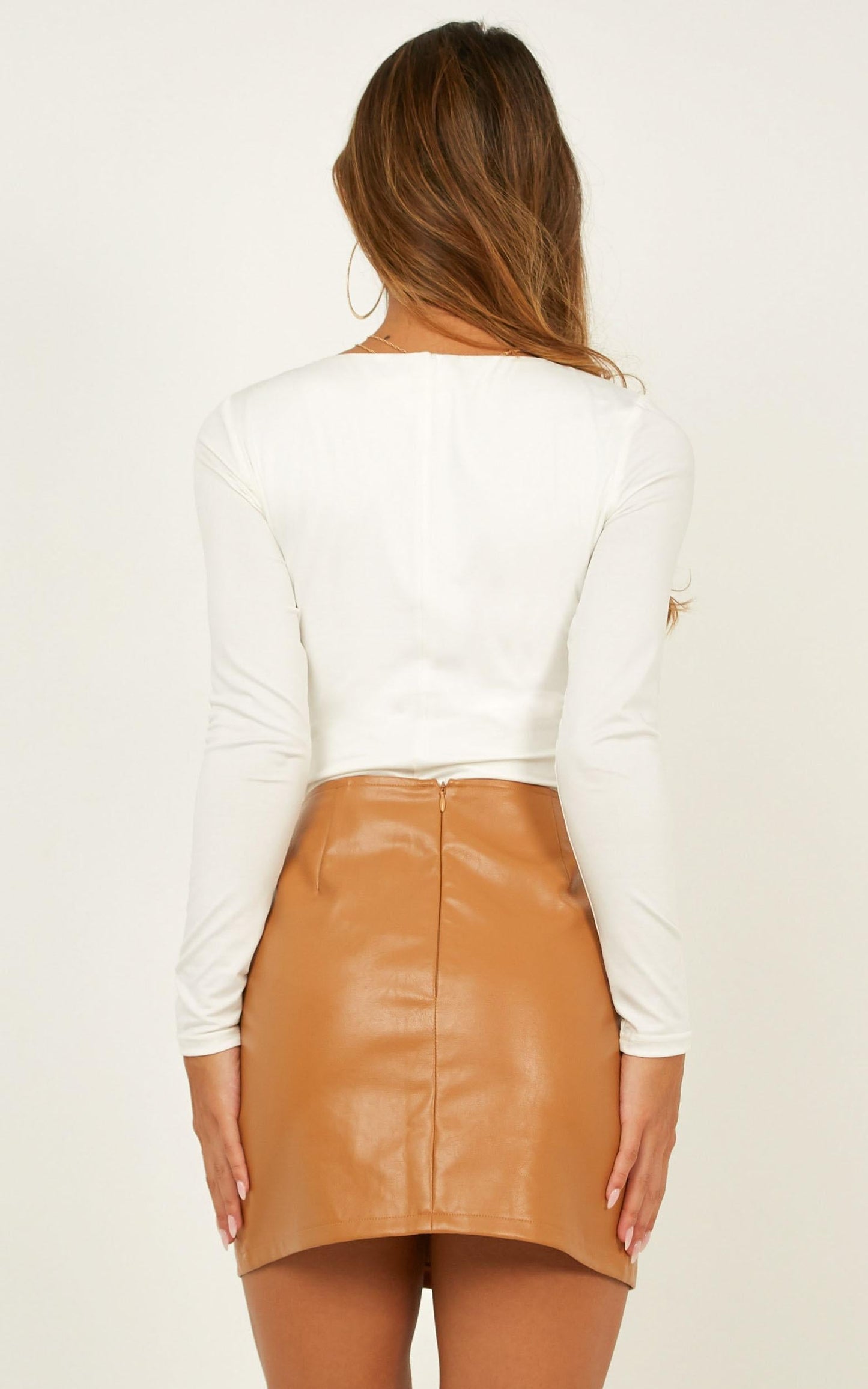 Not Stopping Skirt In Camel Leatherette