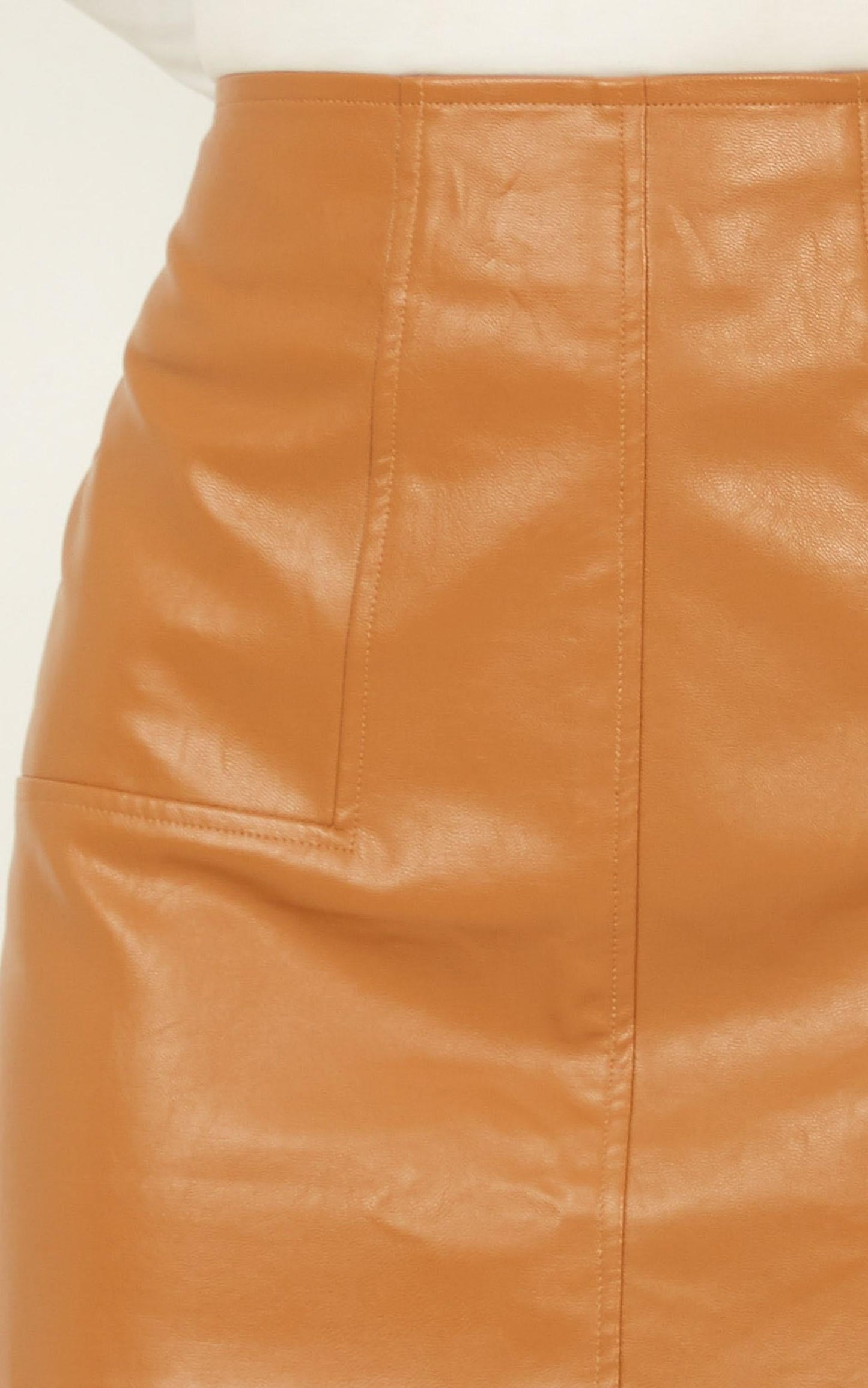 Not Stopping Skirt In Camel Leatherette