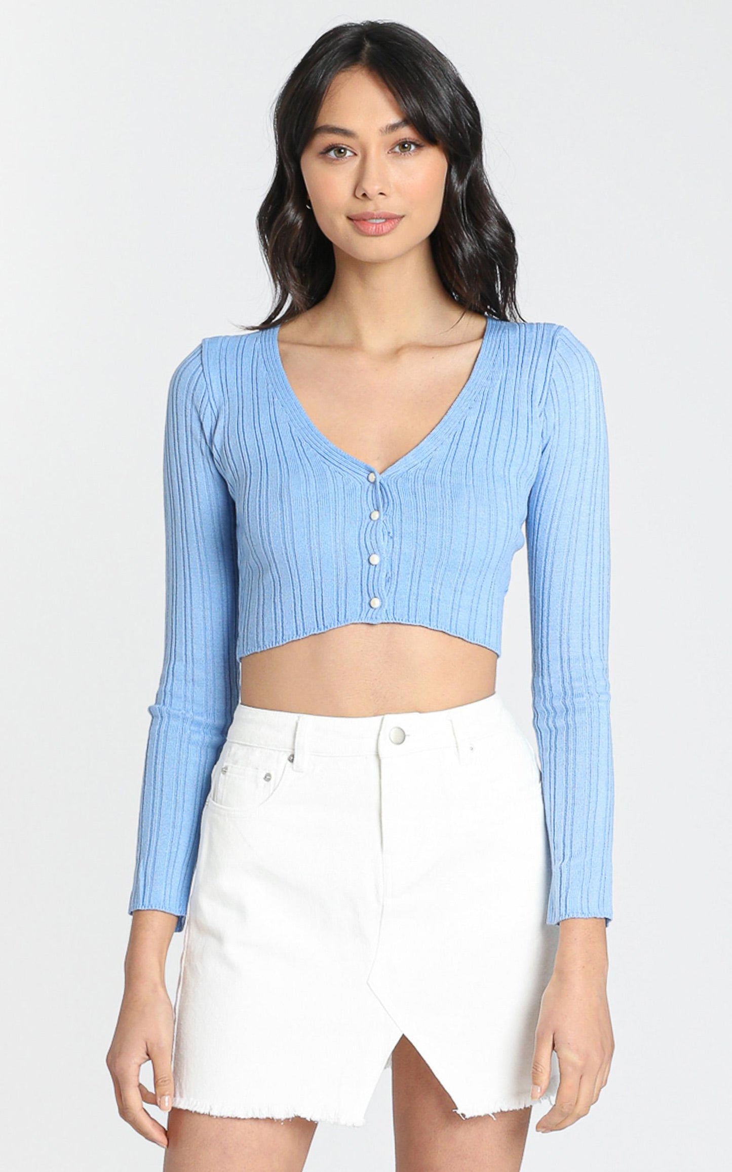 Notch Mini Skirt in White Denim