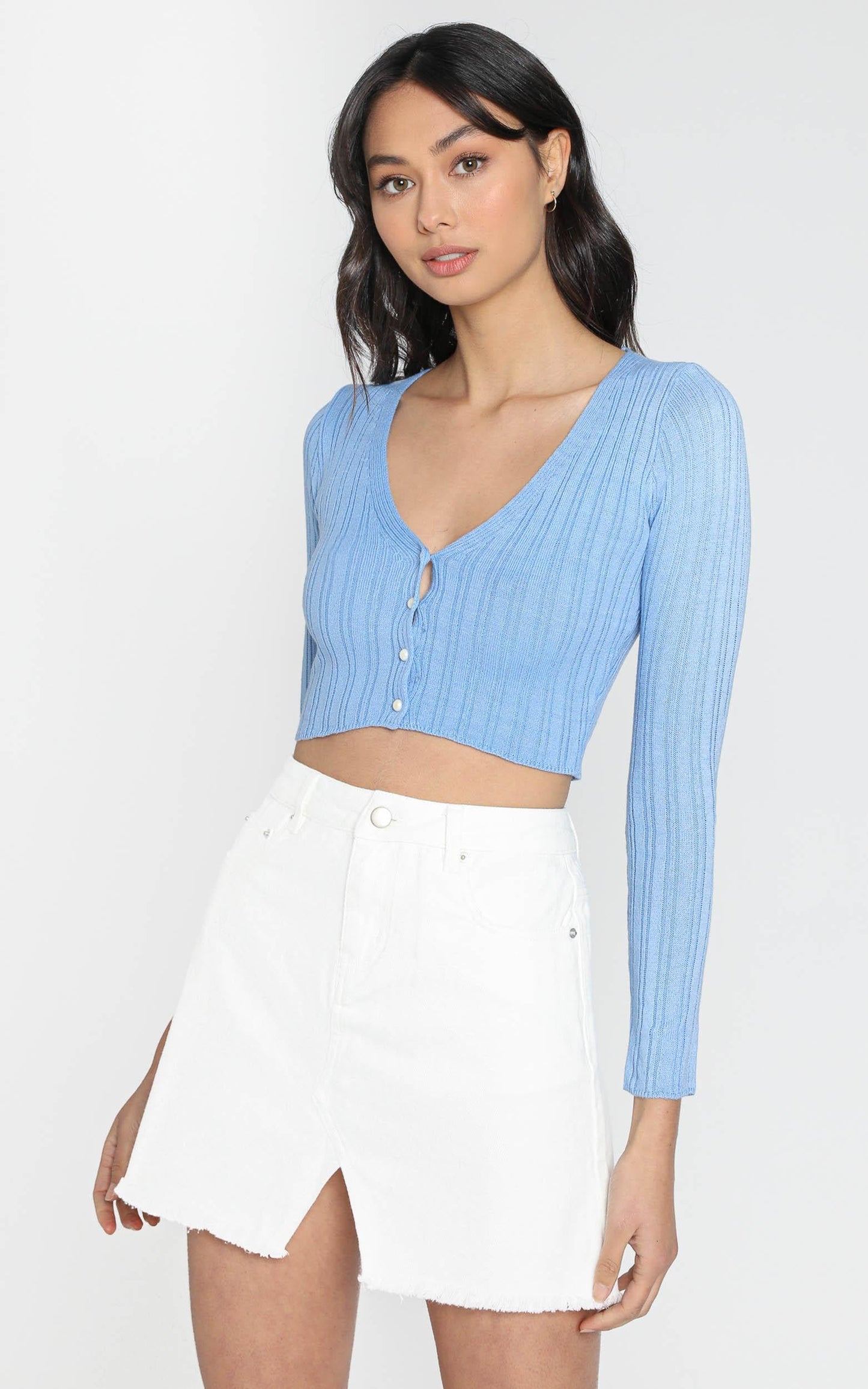 Notch Mini Skirt in White Denim