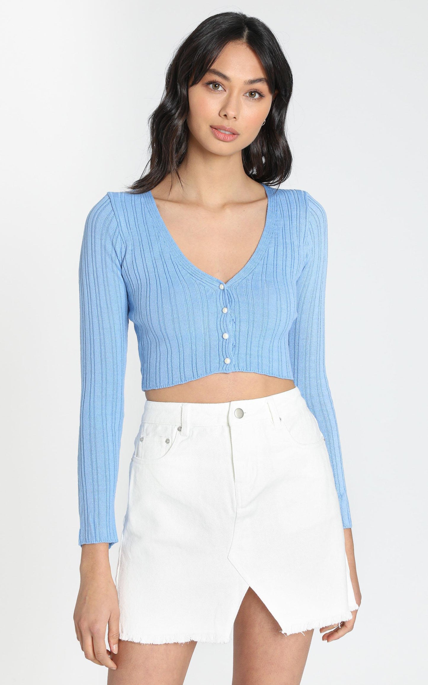Notch Mini Skirt in White Denim