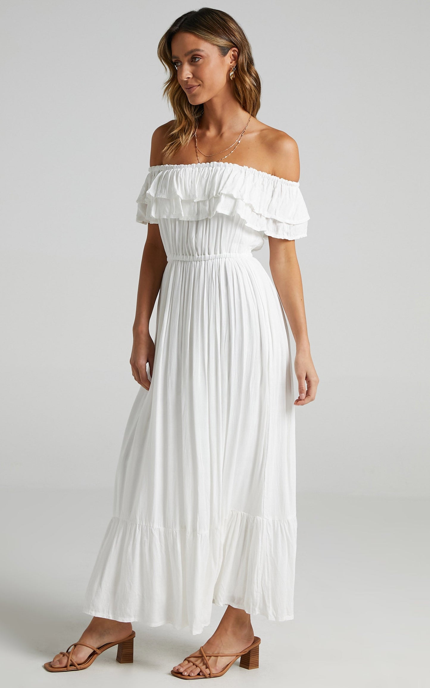 Notre Dame Midi Dress - Off Shoulder Dress in White