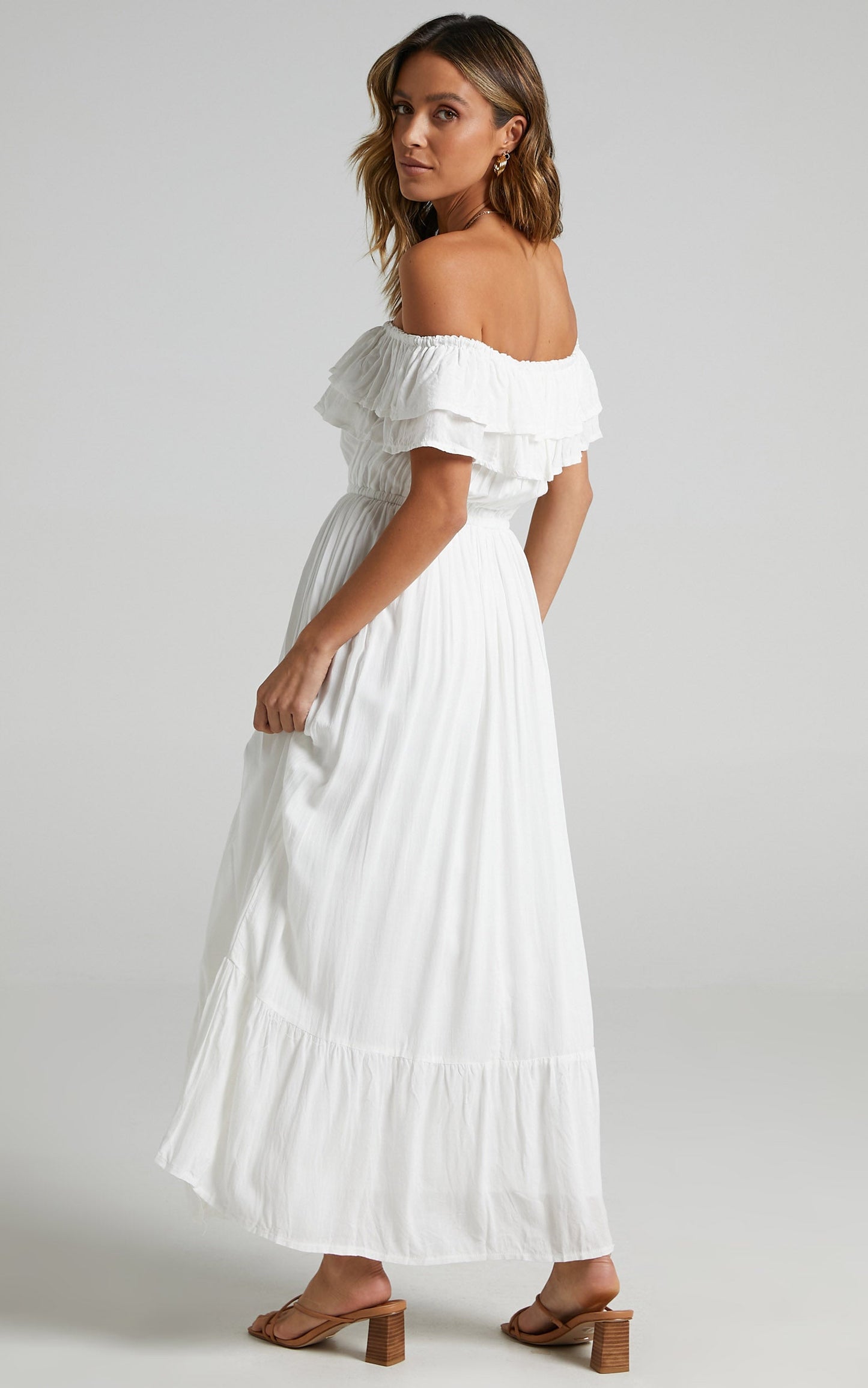 Notre Dame Midi Dress - Off Shoulder Dress in White