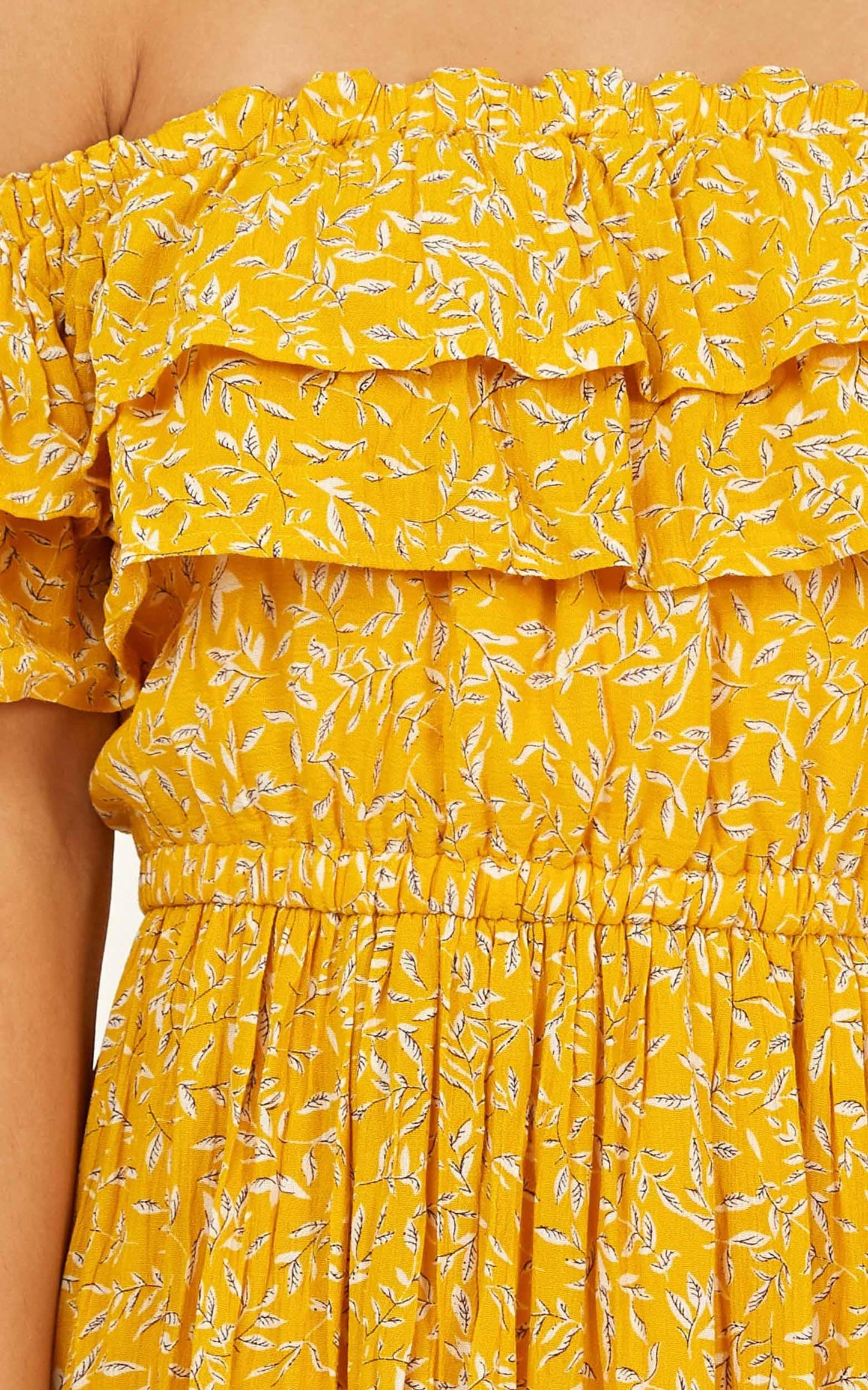 Notre Dame Off Shoulder Maxi Dress in Yellow Floral
