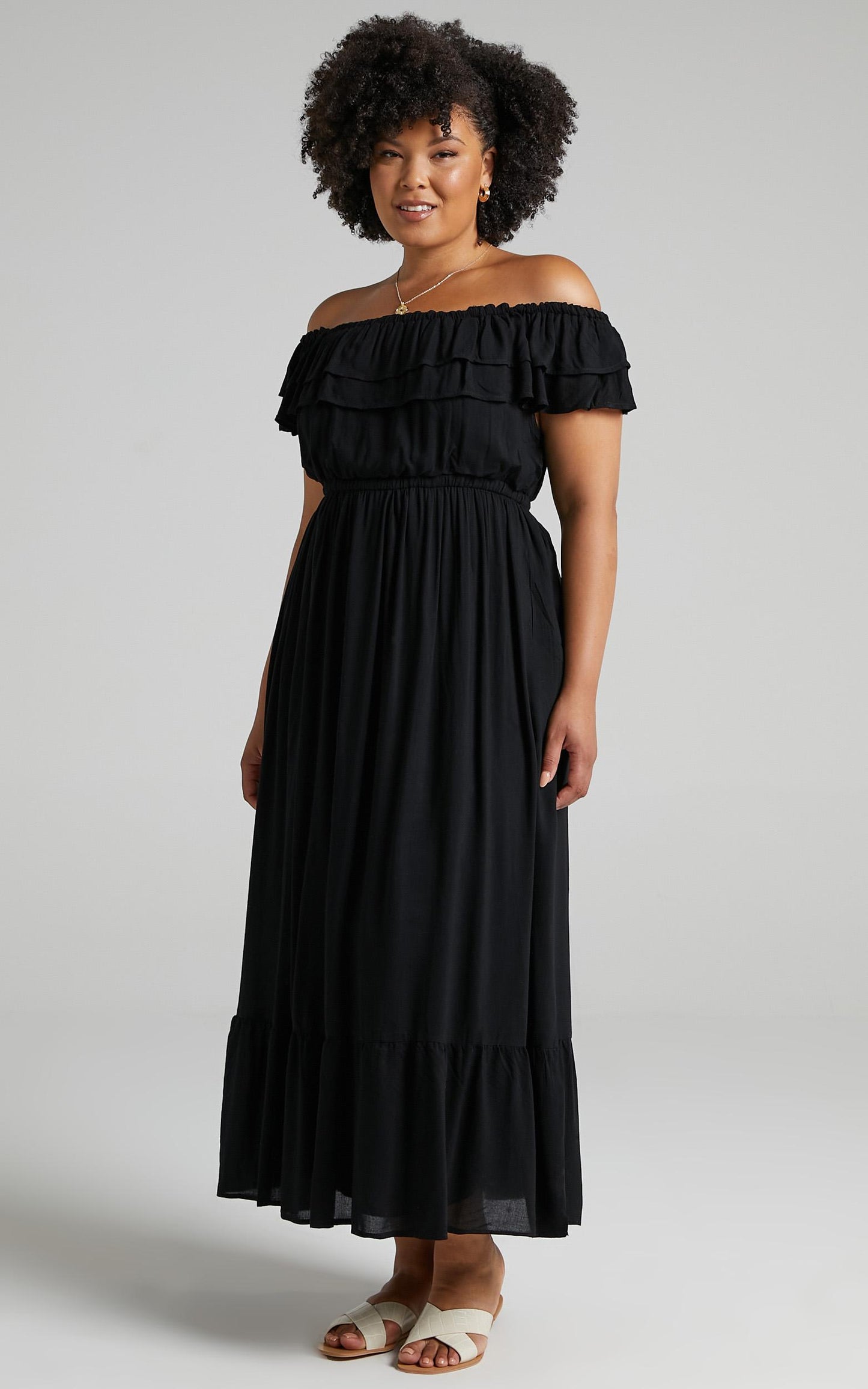 Notre Dame Midi Dress - Off Shoulder Dress in Black