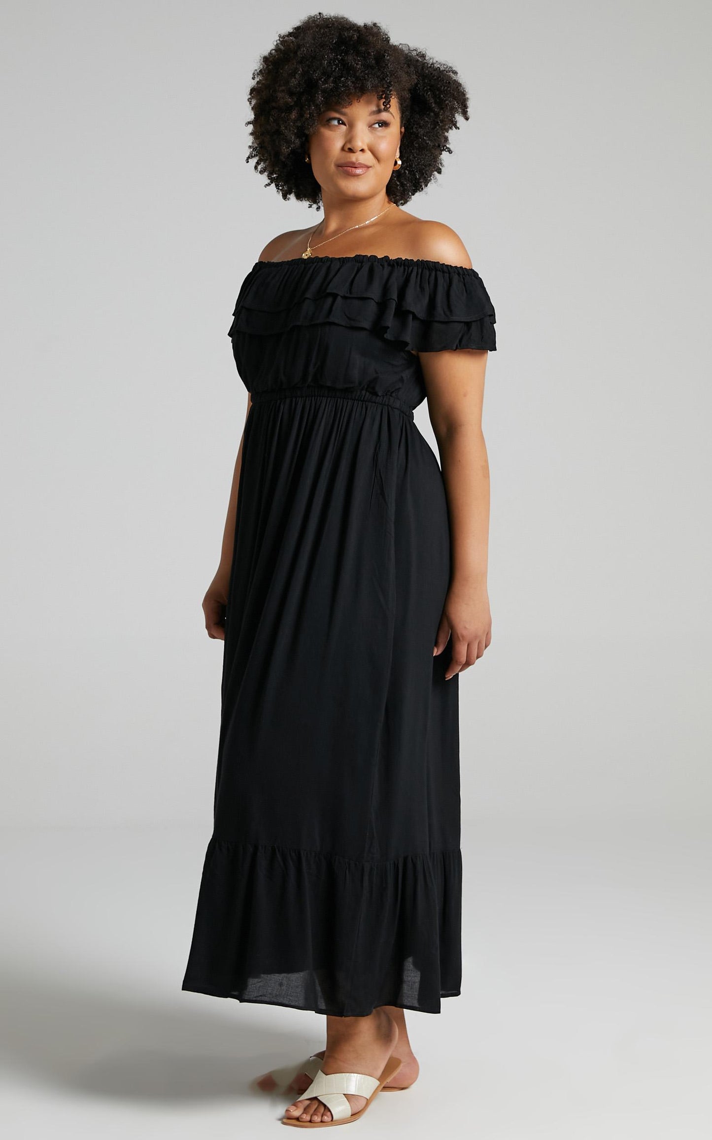 Notre Dame Midi Dress - Off Shoulder Dress in Black