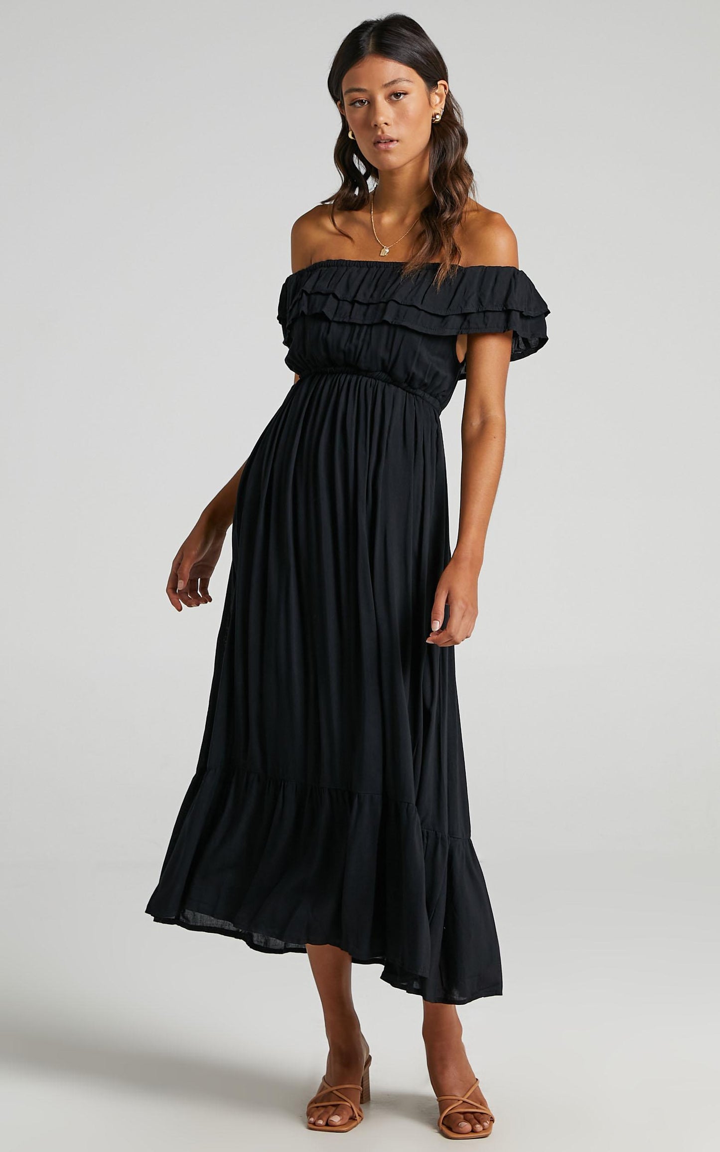 Notre Dame Midi Dress - Off Shoulder Dress in Black