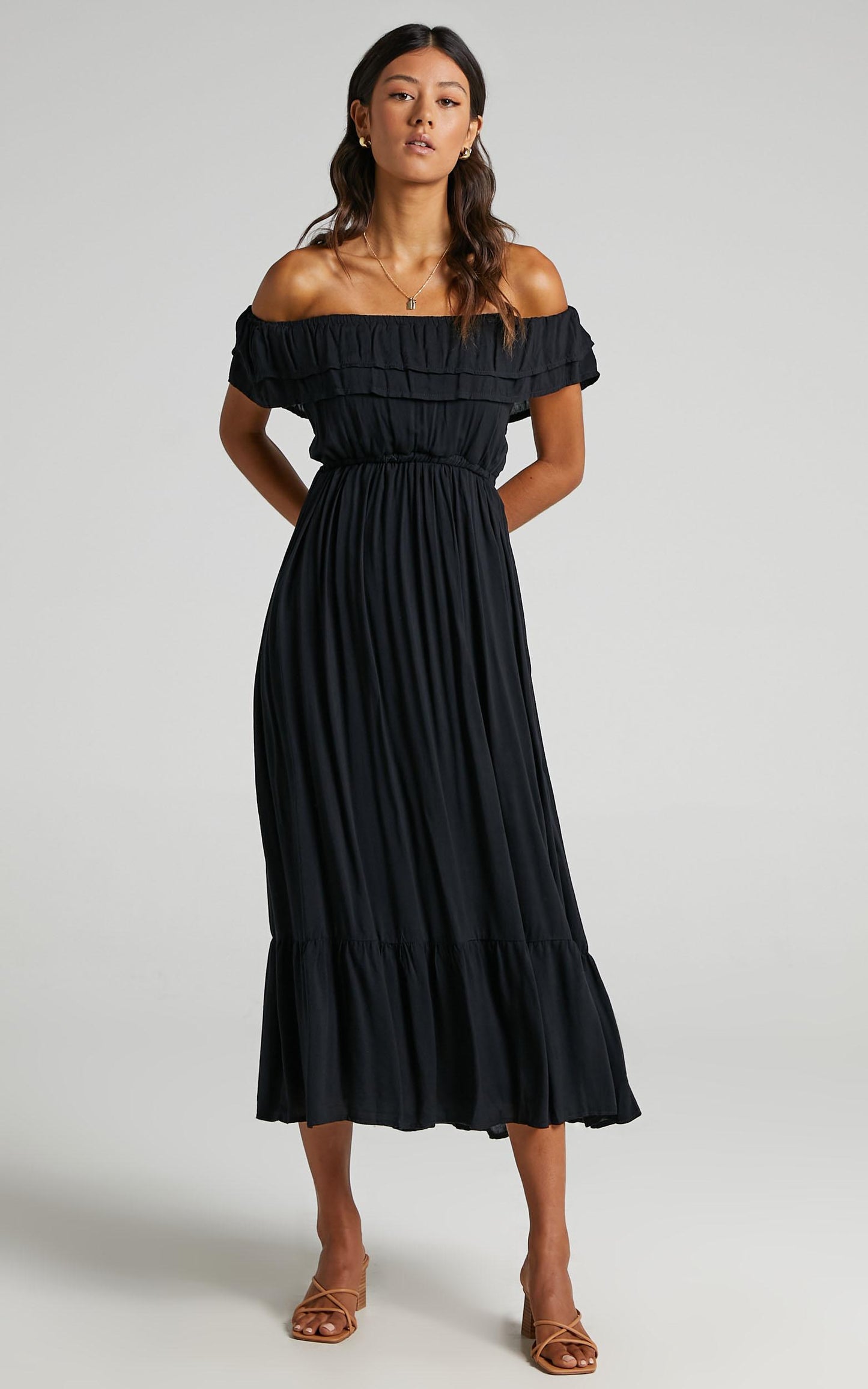Notre Dame Midi Dress - Off Shoulder Dress in Black