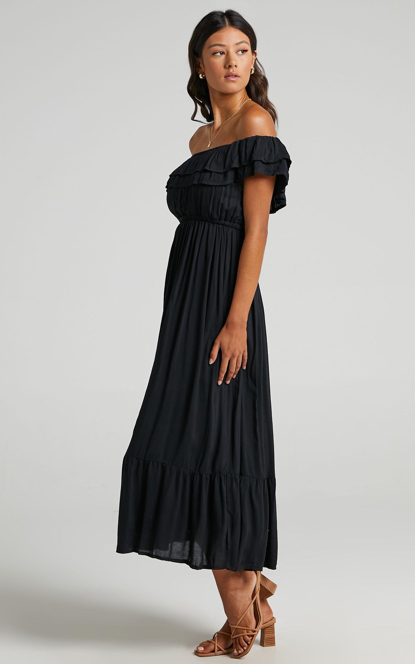 Notre Dame Midi Dress - Off Shoulder Dress in Black