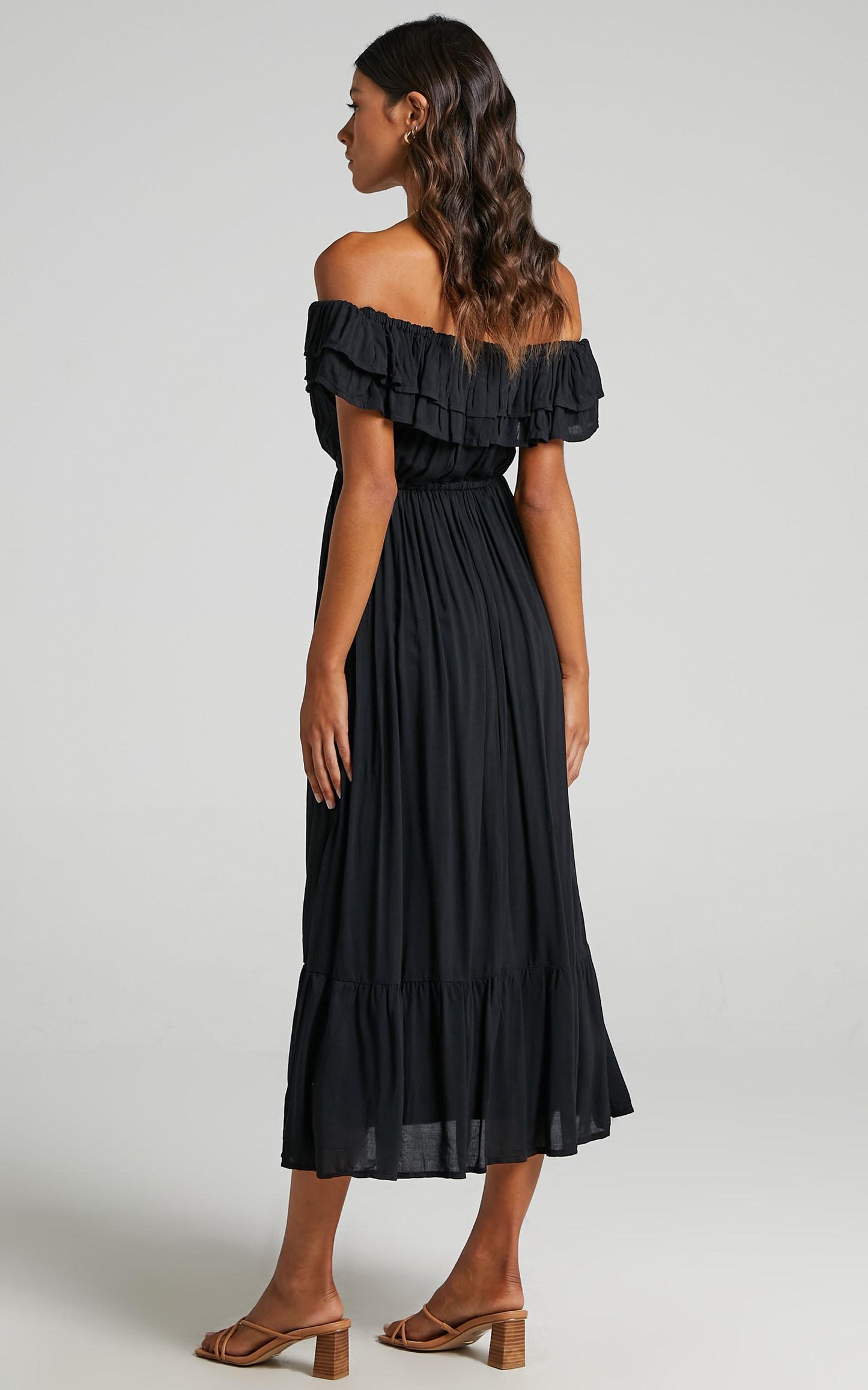 Notre Dame Midi Dress - Off Shoulder Dress in Black