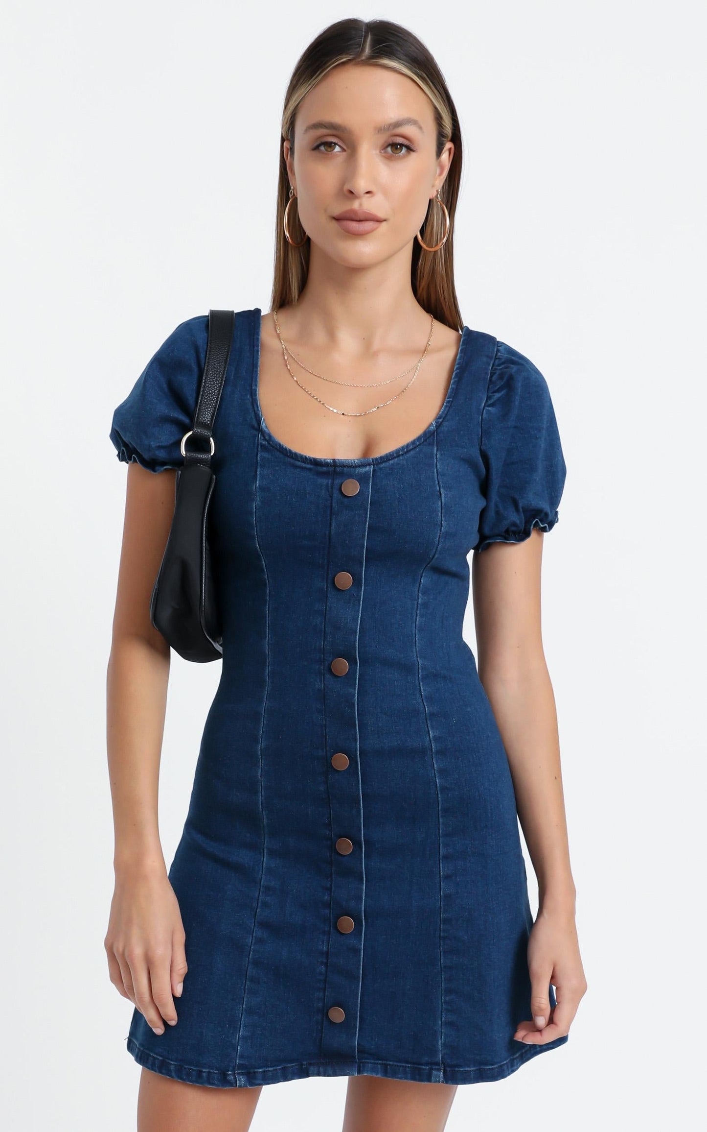 Not Yours Denim Dress In Dark Blue Wash