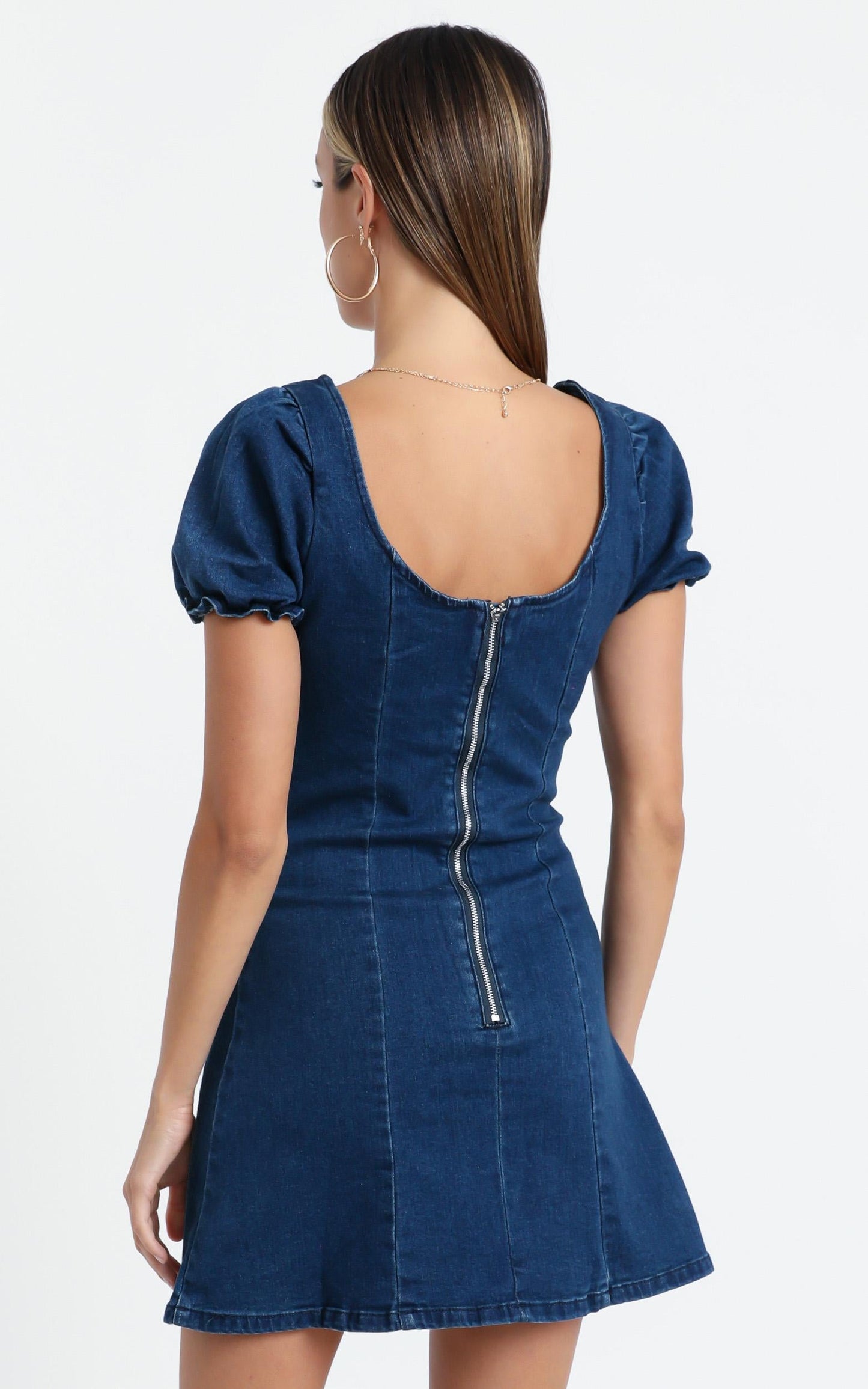 Not Yours Denim Dress In Dark Blue Wash