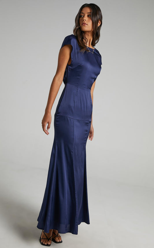 Nour Dress in Navy Satin