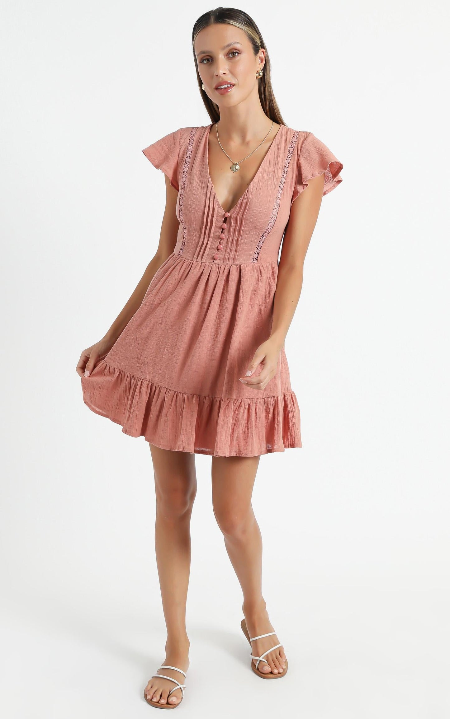 No Time Wasted Dress in Dusty Rose Linen Look
