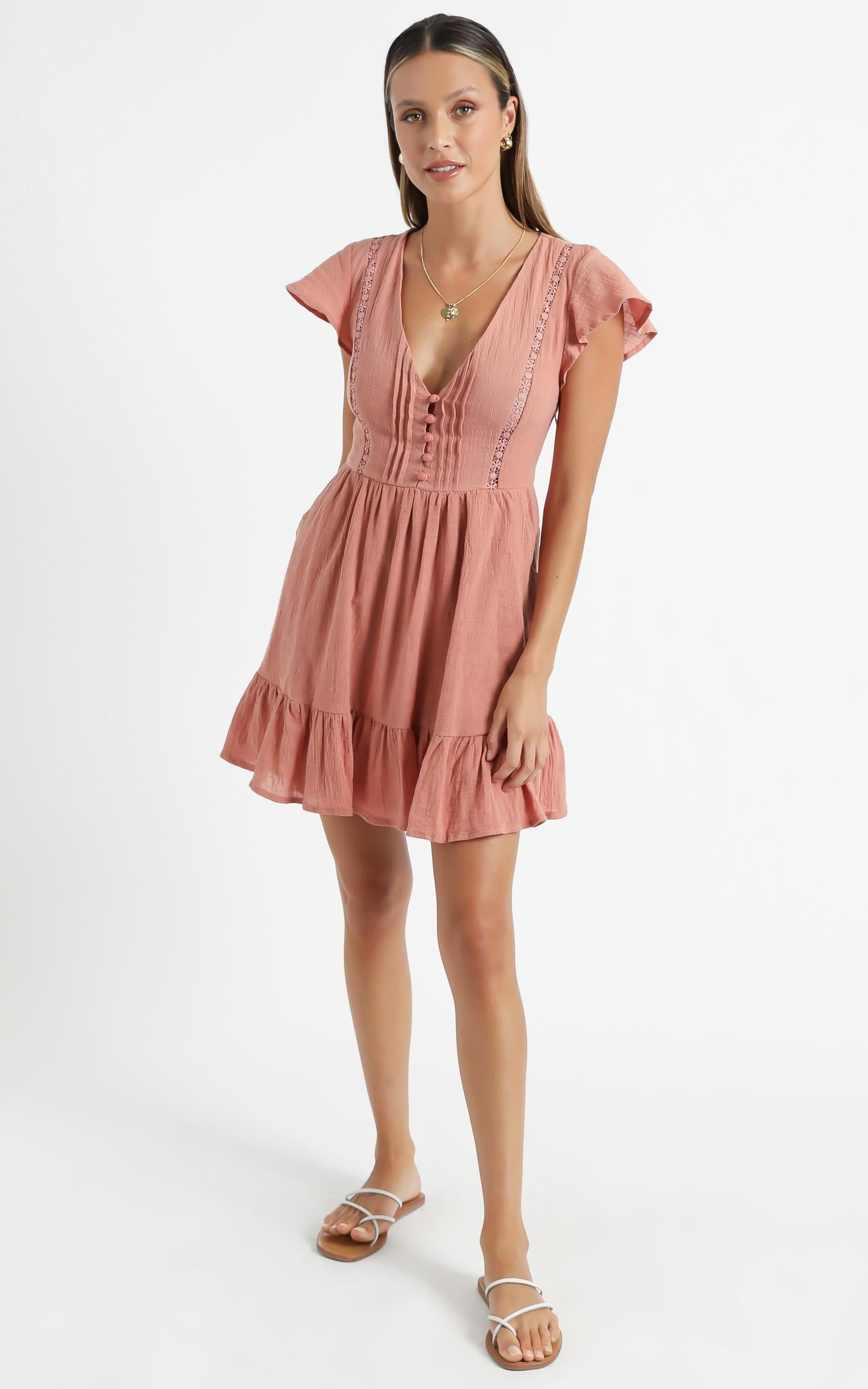 No Time Wasted Dress in Dusty Rose Linen Look
