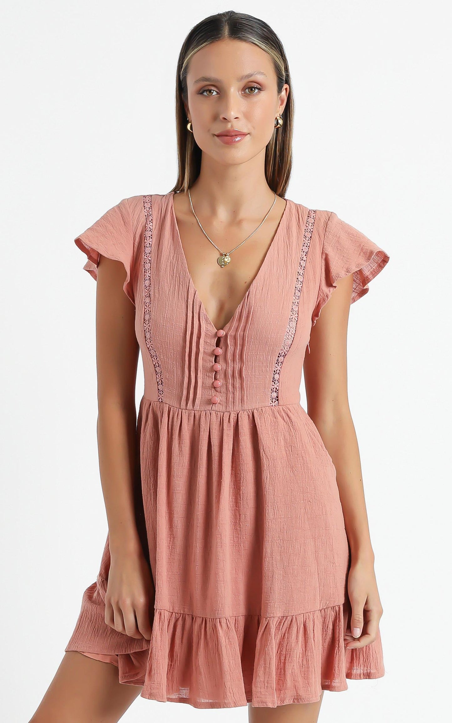 No Time Wasted Dress in Dusty Rose Linen Look