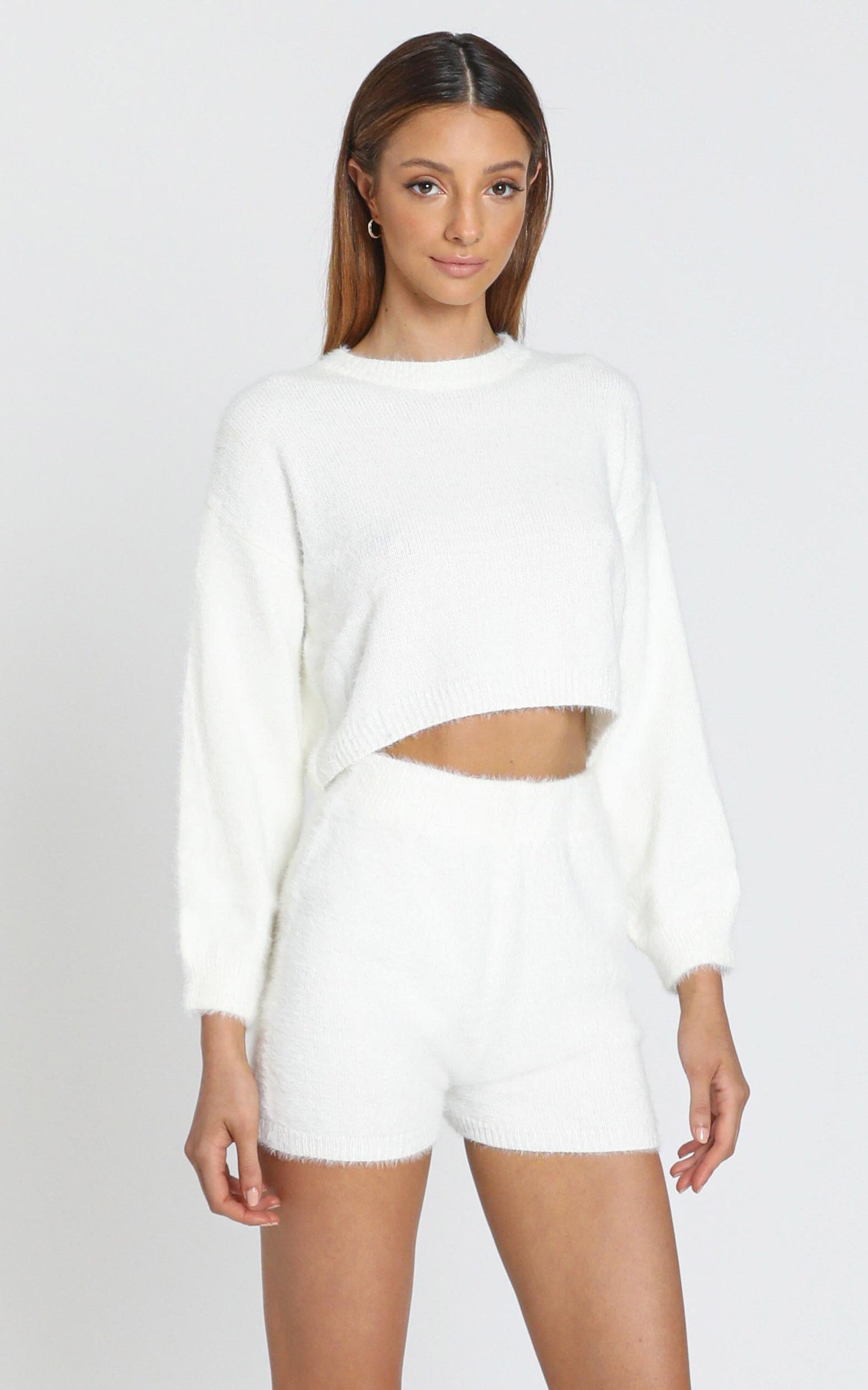 Loretta Fluffy Knit Two Piece Set in White