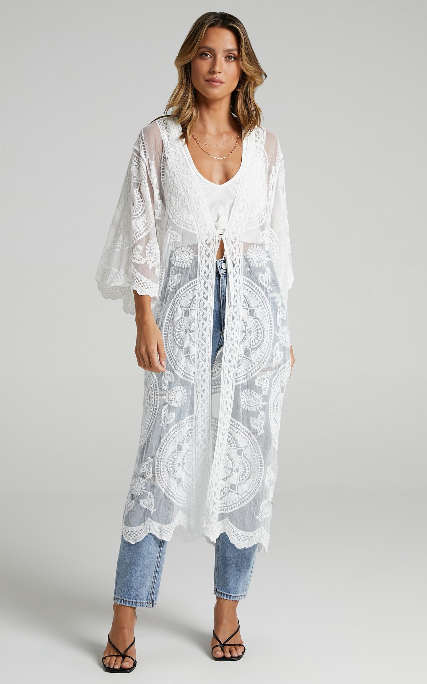 Off The Grid Bell Sleeve Kimono in White