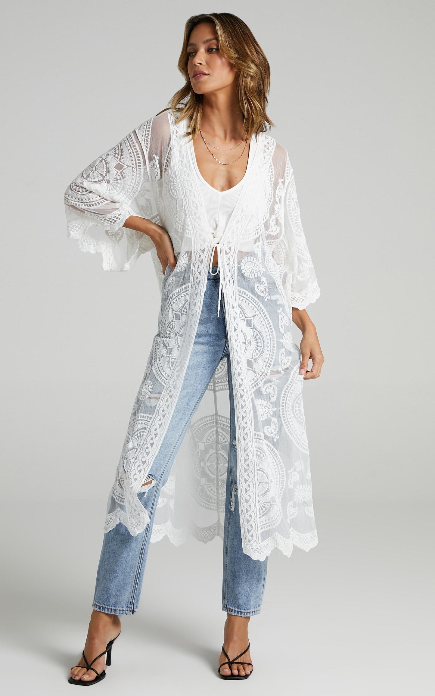 Off The Grid Bell Sleeve Kimono in White