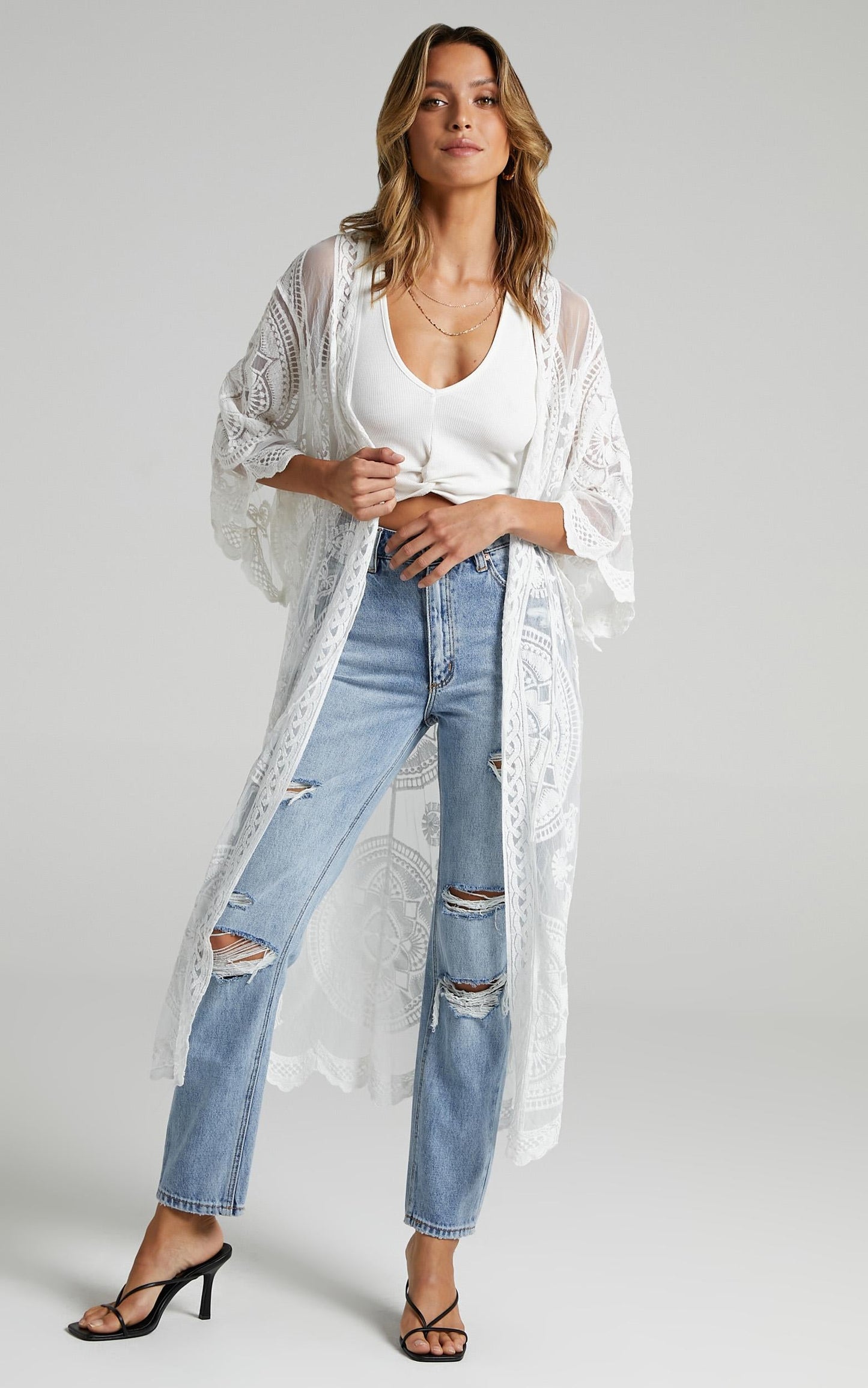 Off The Grid Bell Sleeve Kimono in White